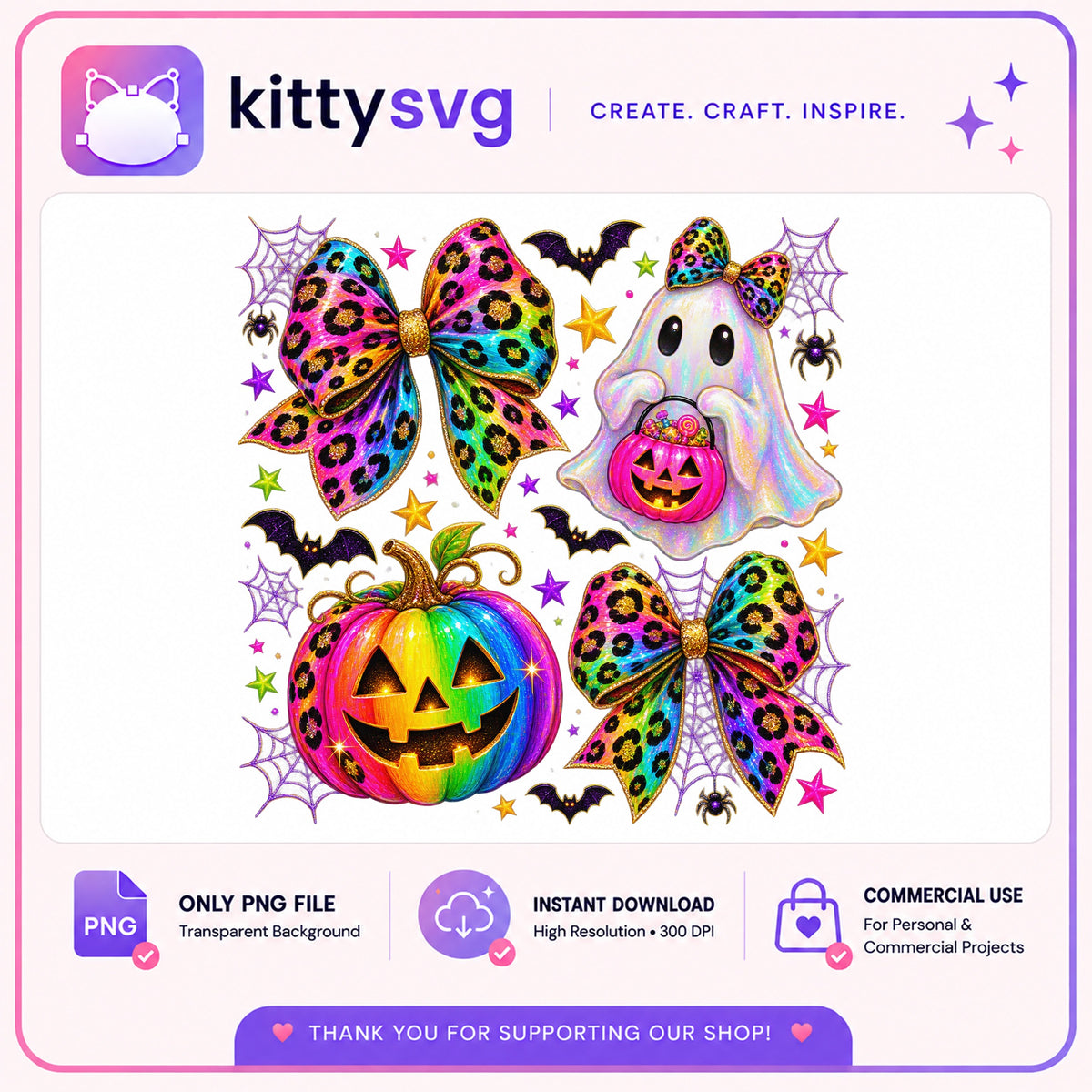 Halloween Coquette Bow PNG Bundle, Leopard Ghost Pumpkin PNG, Halloween PNG