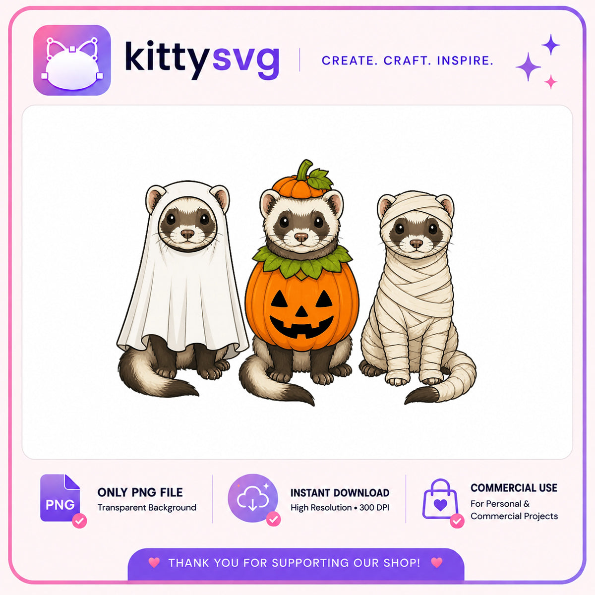 Halloween Ferret PNG, Cute Ferret Halloween Costume, Ferret PNG