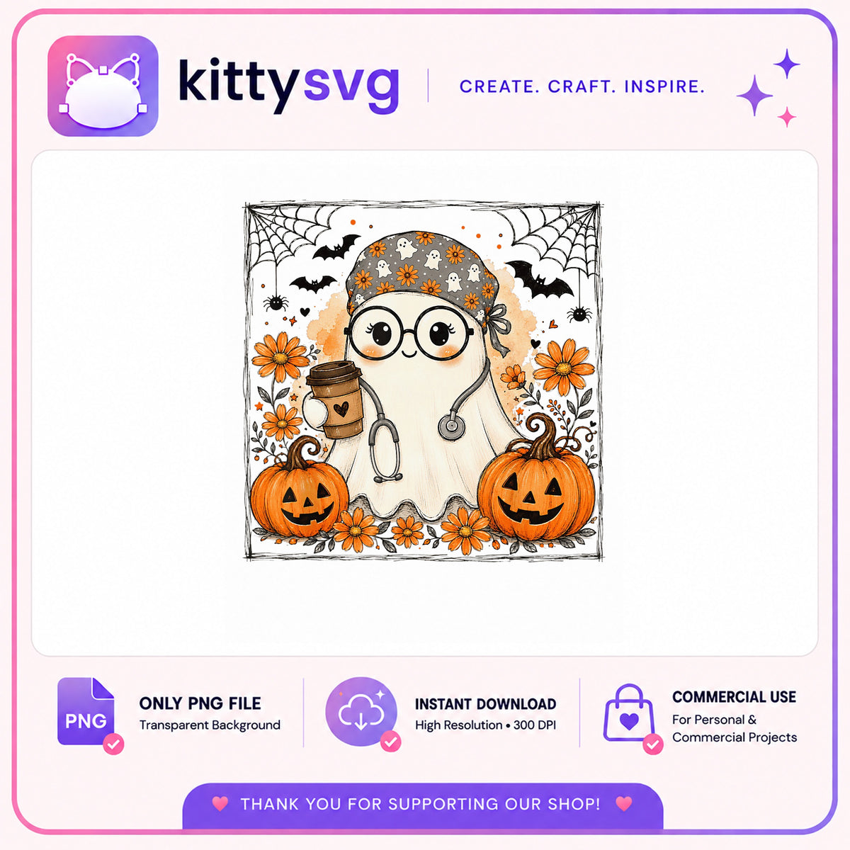 Halloween Nurse Ghost PNG, Cute Ghost Nurse Halloween PNG, Spooky PNG