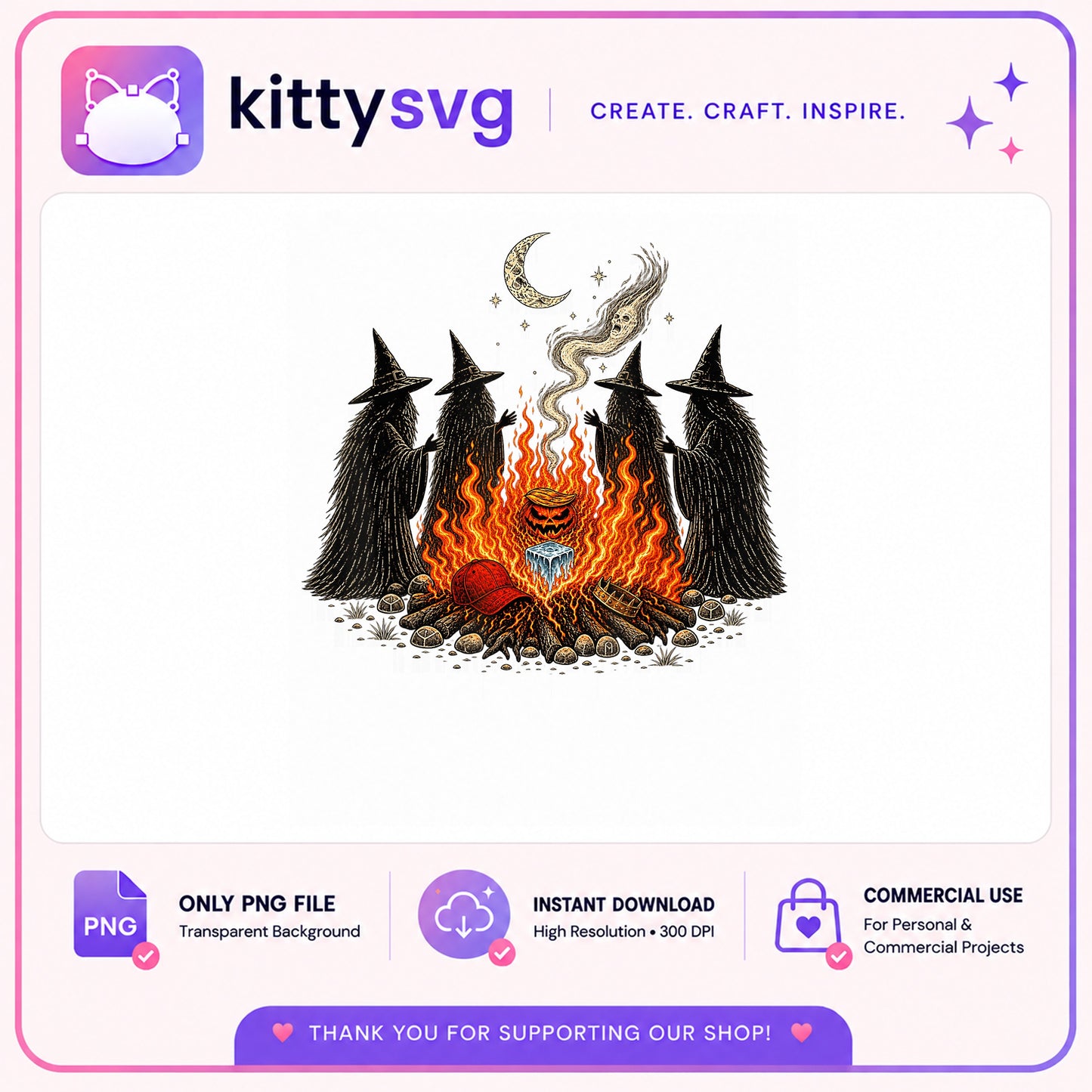 Halloween Witches Bonfire PNG, Spooky Witch Campfire, Halloween PNG