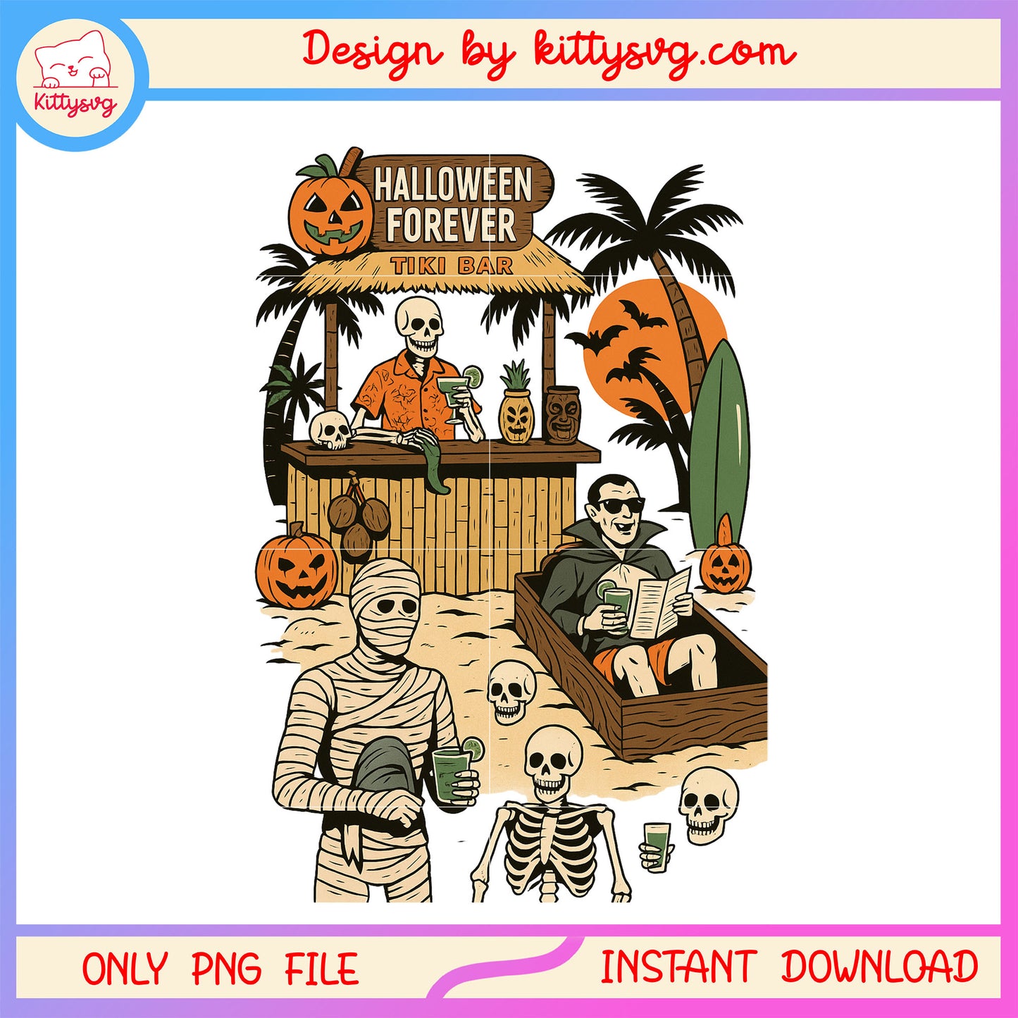 Halloween forever tiki bar png, horror characters png