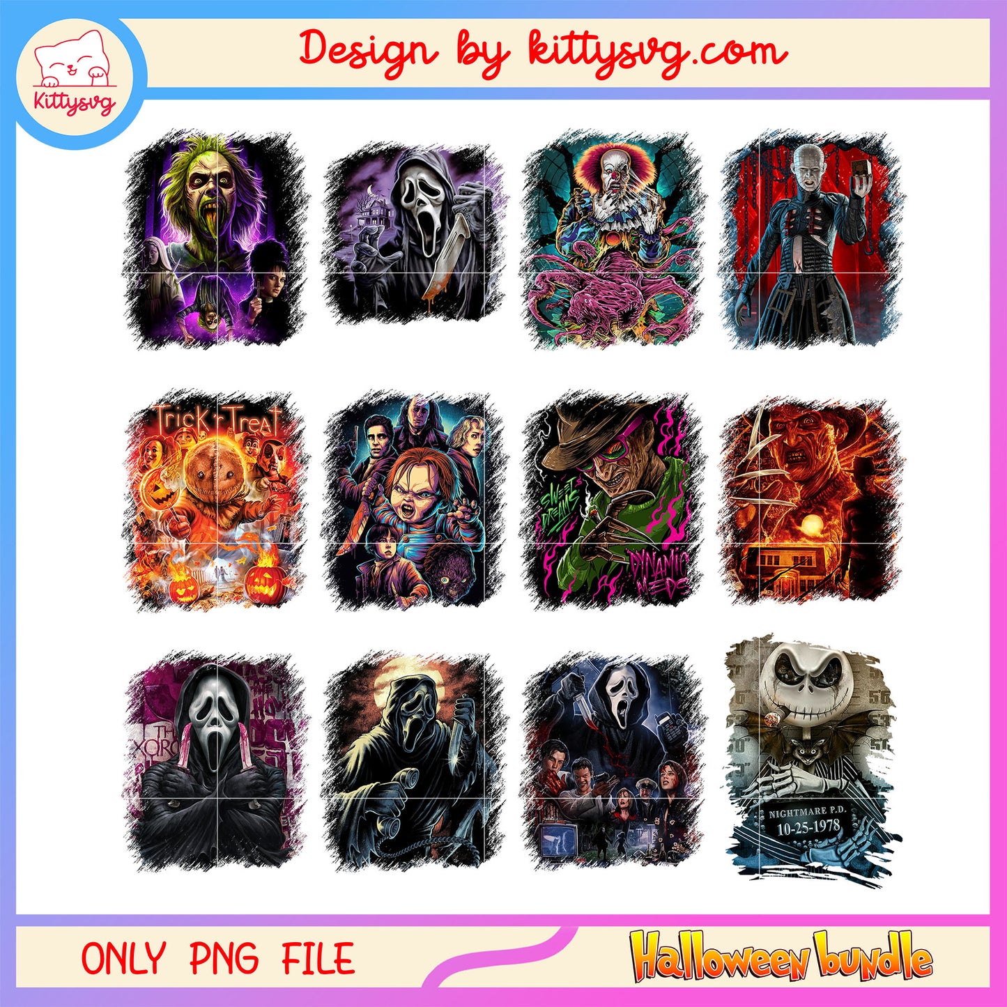 Halloween horror characters design bundle png, halloween png