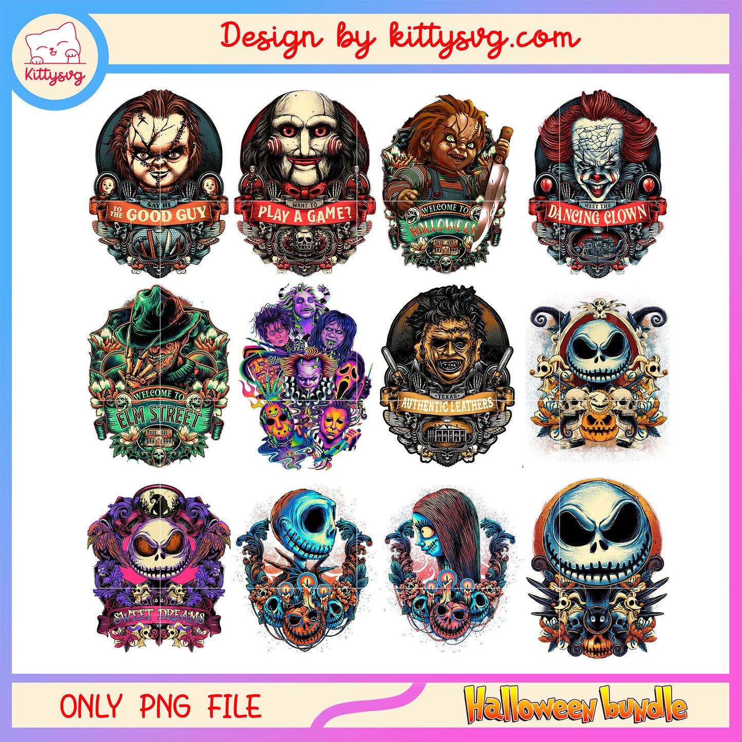Halloween horror characters design bundle png, horror movie png