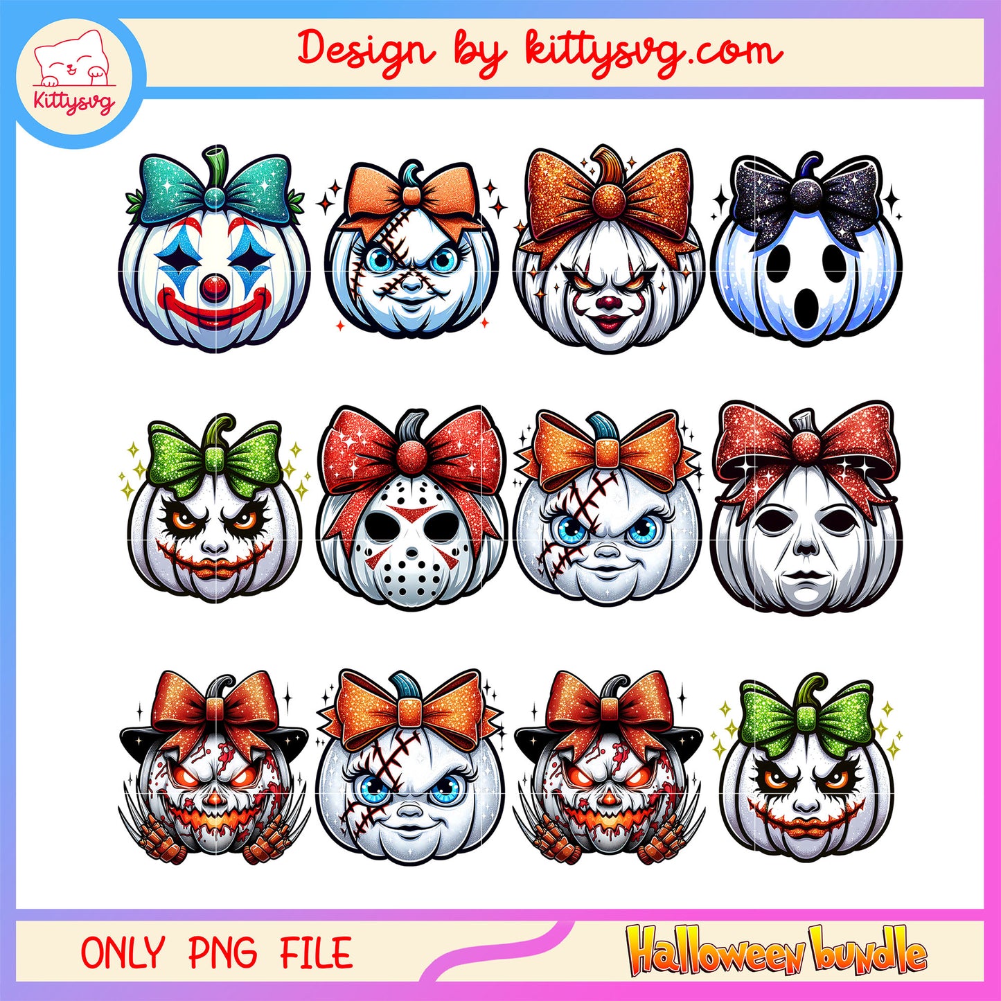 Halloween horror face pumpkin bundle png, halloween horror png