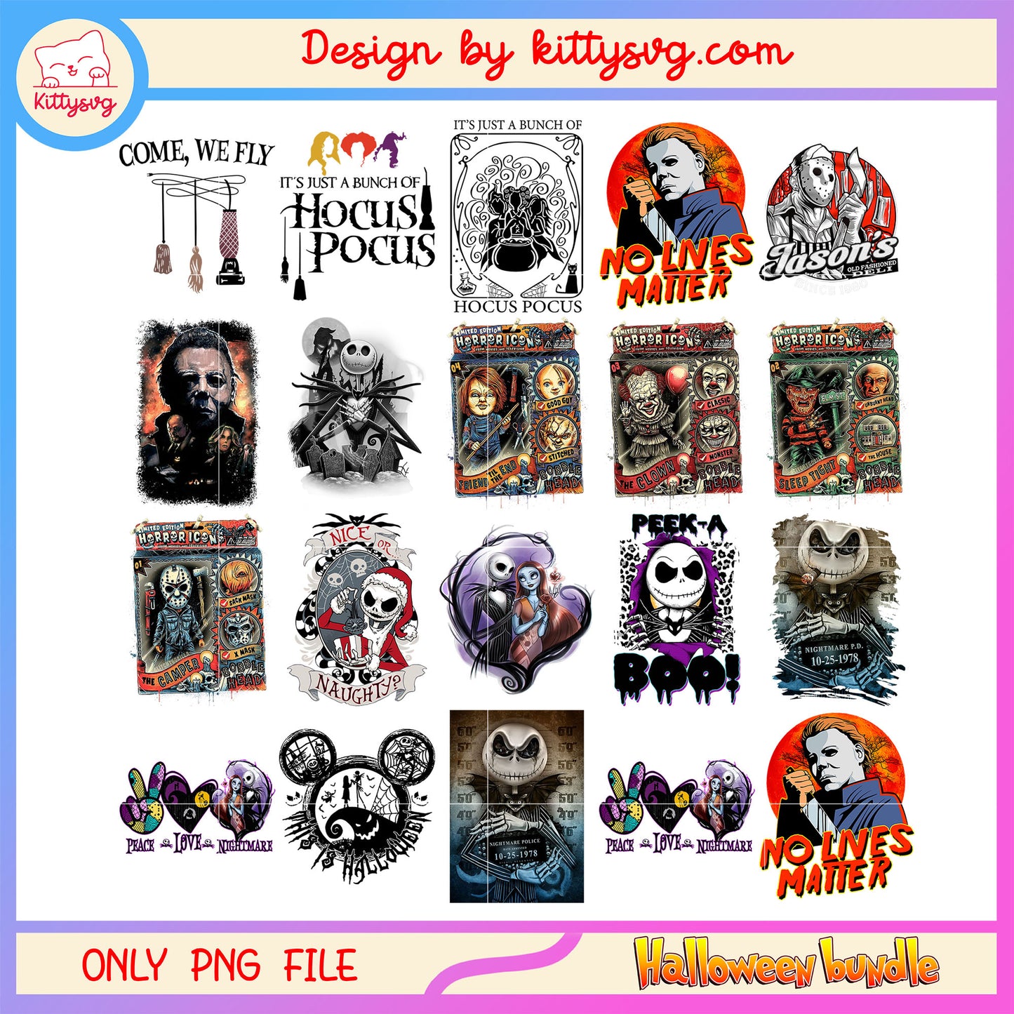 Halloween jack skellington cartoon bundle png, jack skellington png