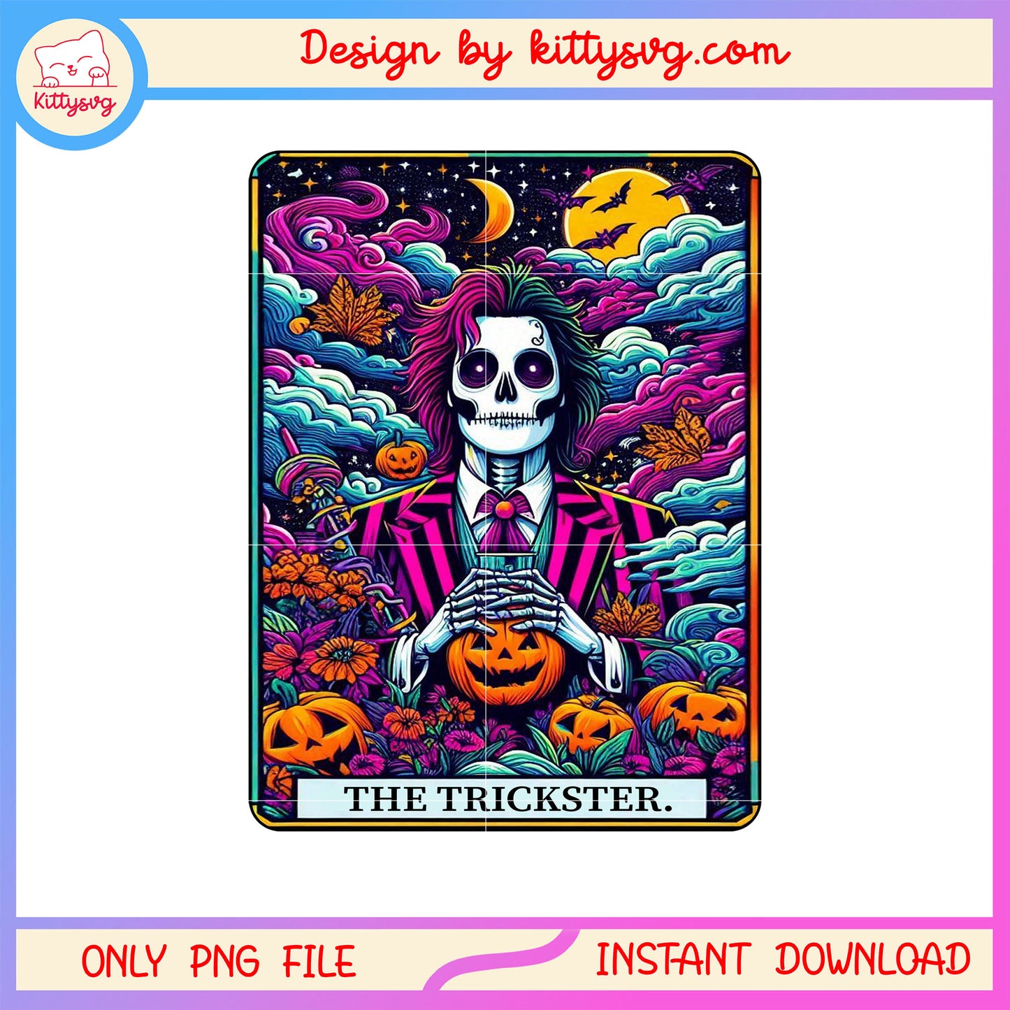 Halloween pumpkin tarot card skeleton png, tarot card png