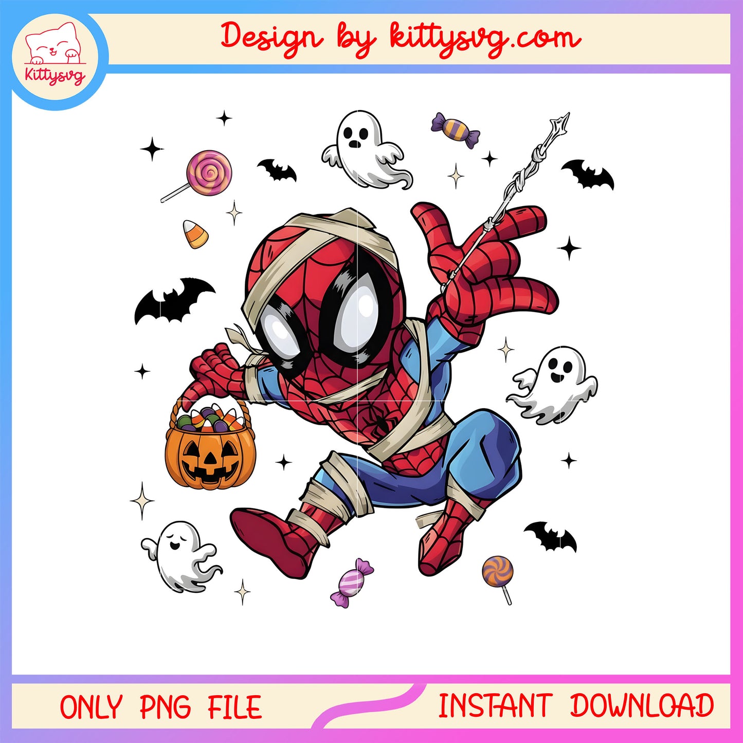 Halloween spiderman candy pumpkin png, spiderman halloween png