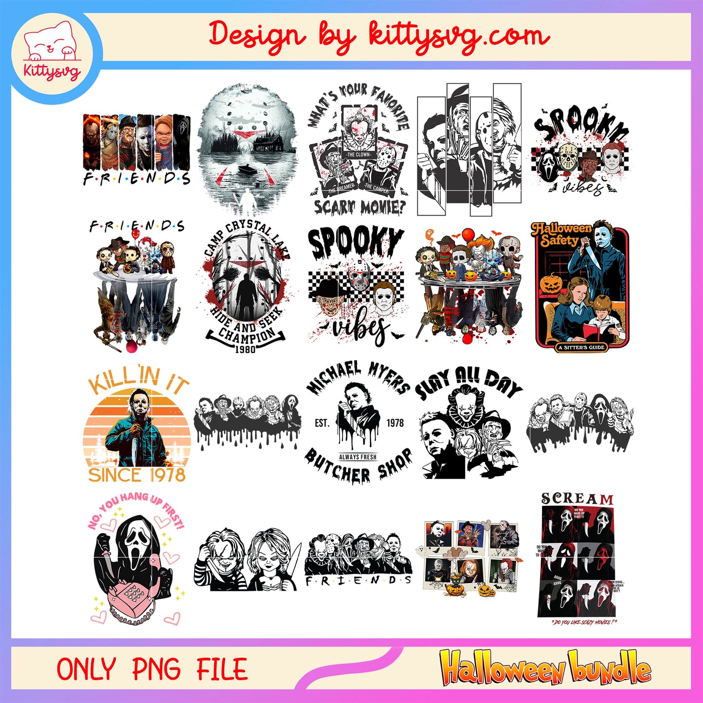 Halloween spooky vibes horror design bundle png, horror halloween png
