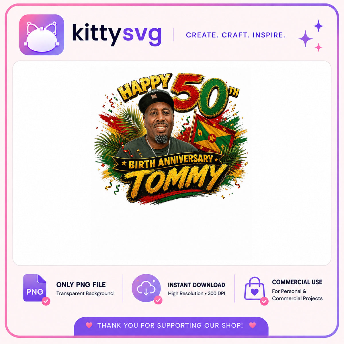 Happy 50th Birthday PNG, Birth Anniversary Custom PNG, Birthday PNG