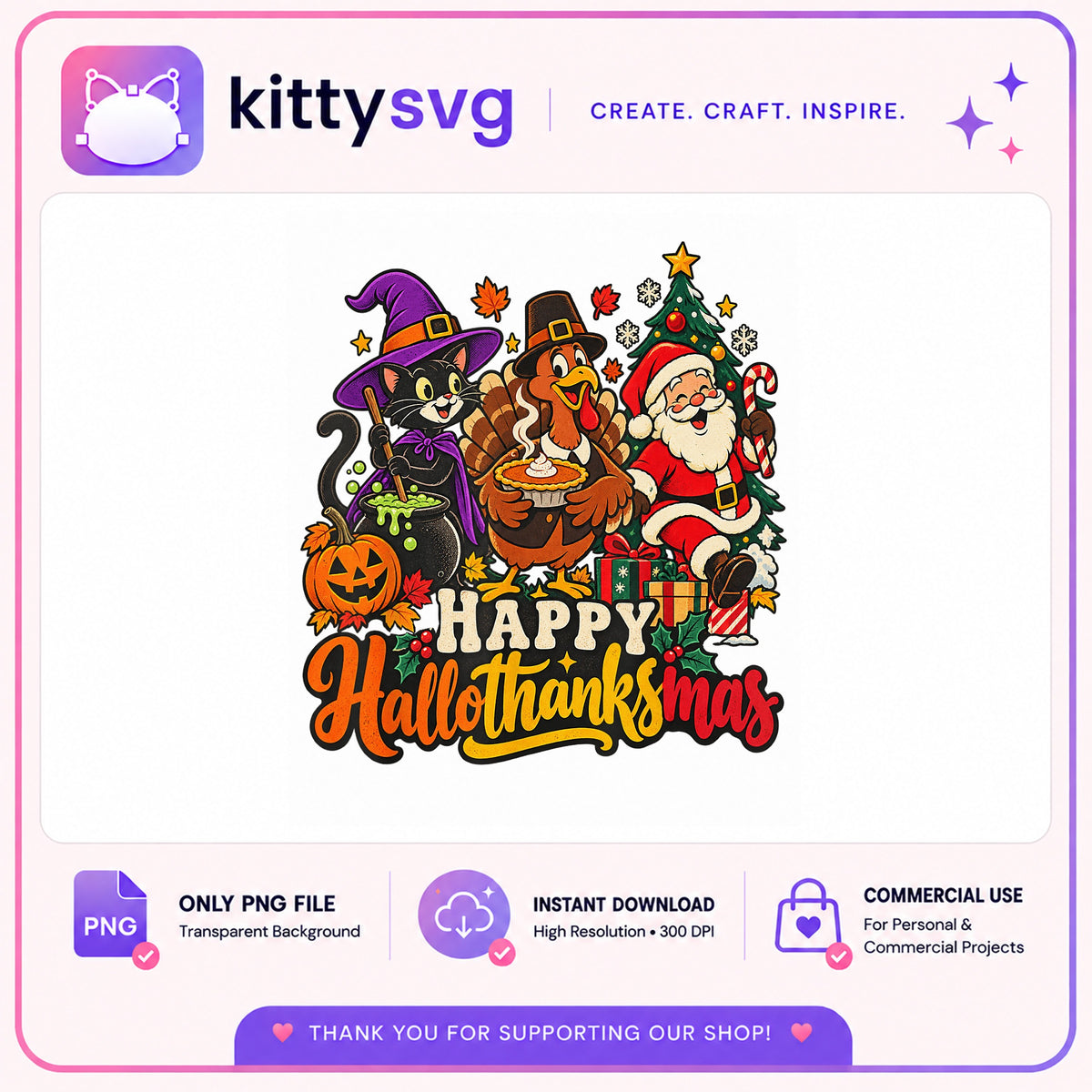 Happy Hallothanksmas PNG, Halloween Thanksgiving Christmas PNG, Holiday PNG