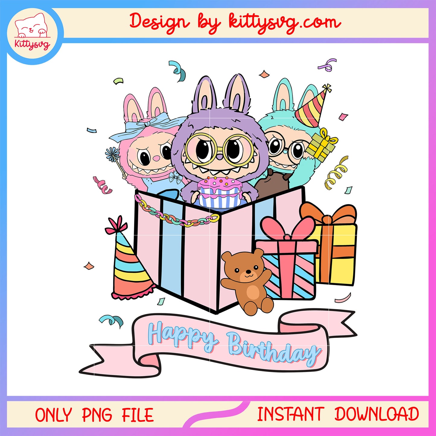 Happy birthday the monster labubu design png, birthday gif png