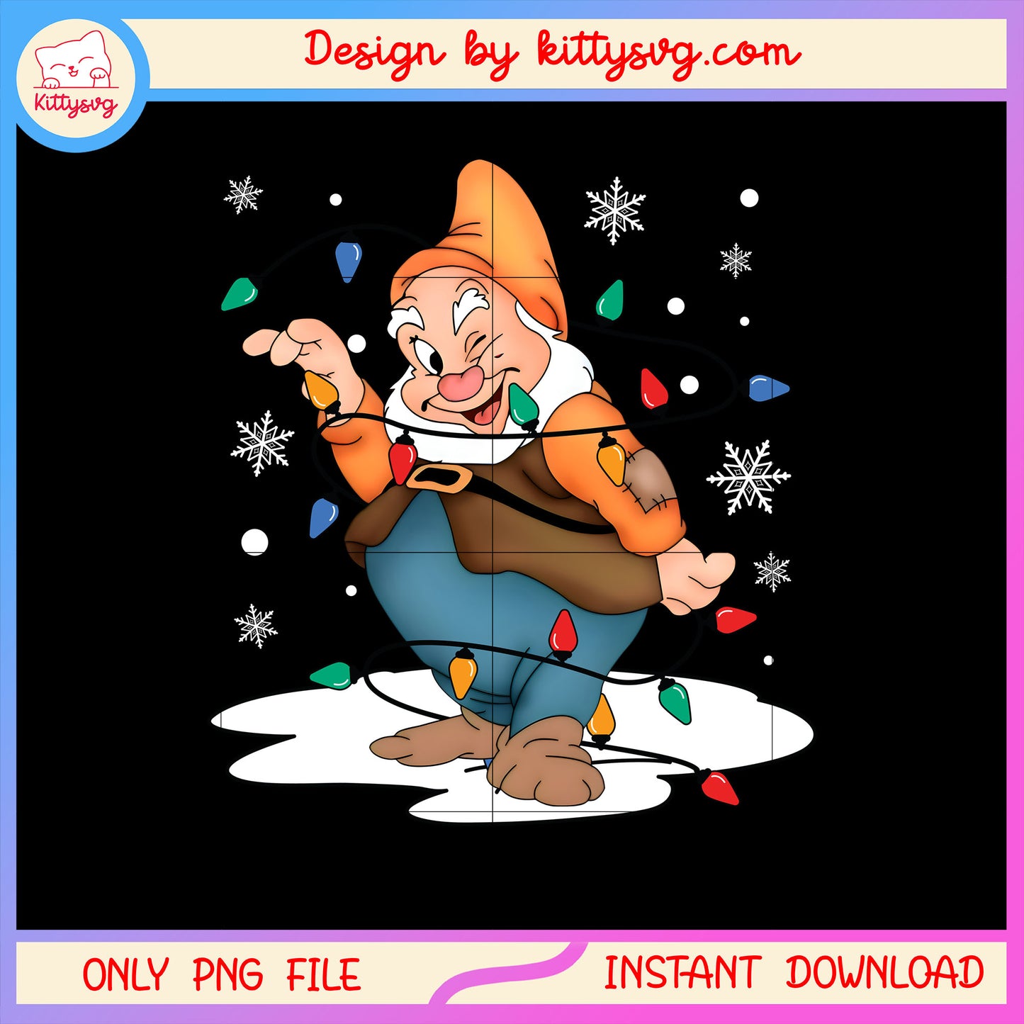 Happy dwarf disney christmas light png, happy snow white png