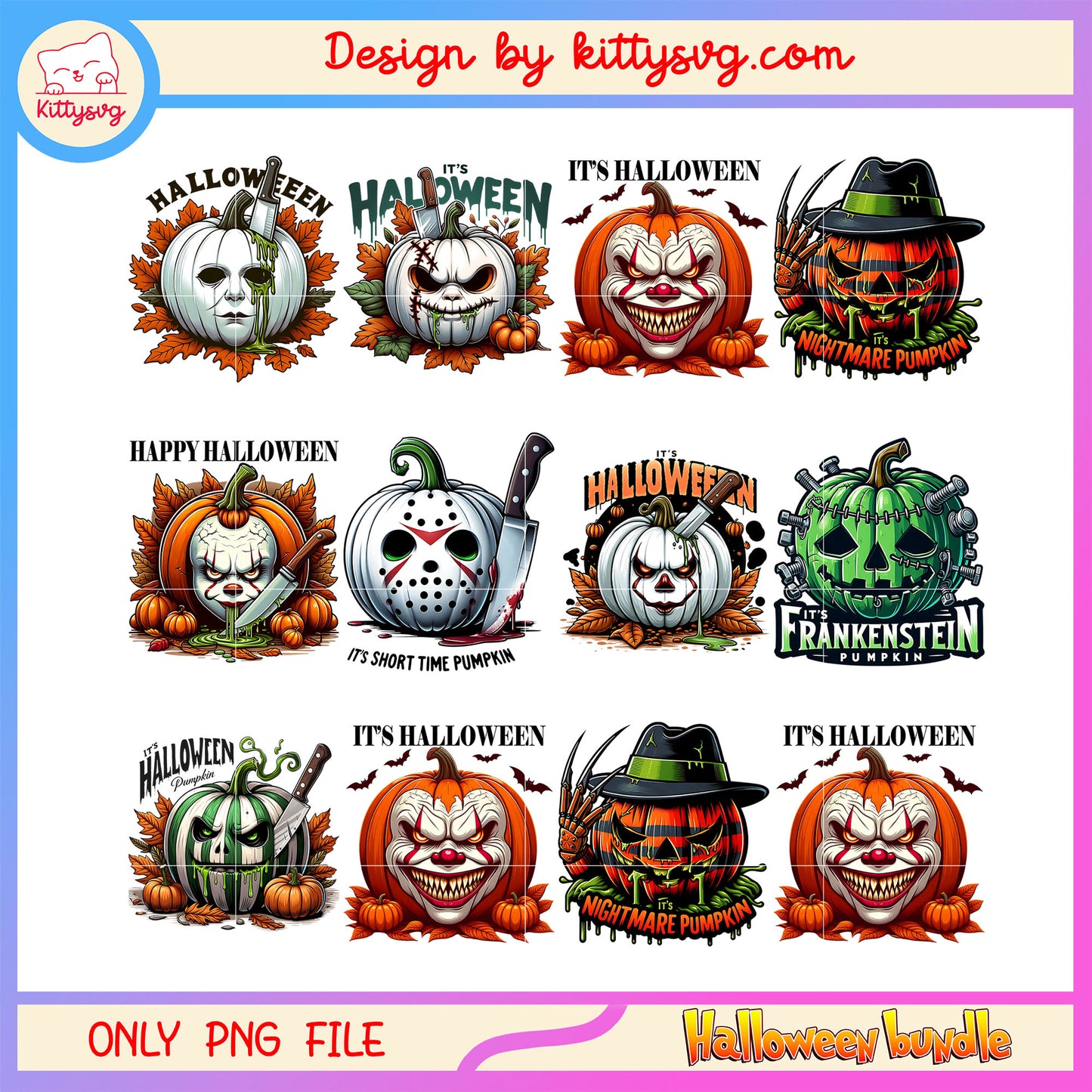 Happy halloween horror head pumpkin bundle png, halloween pumpkin png