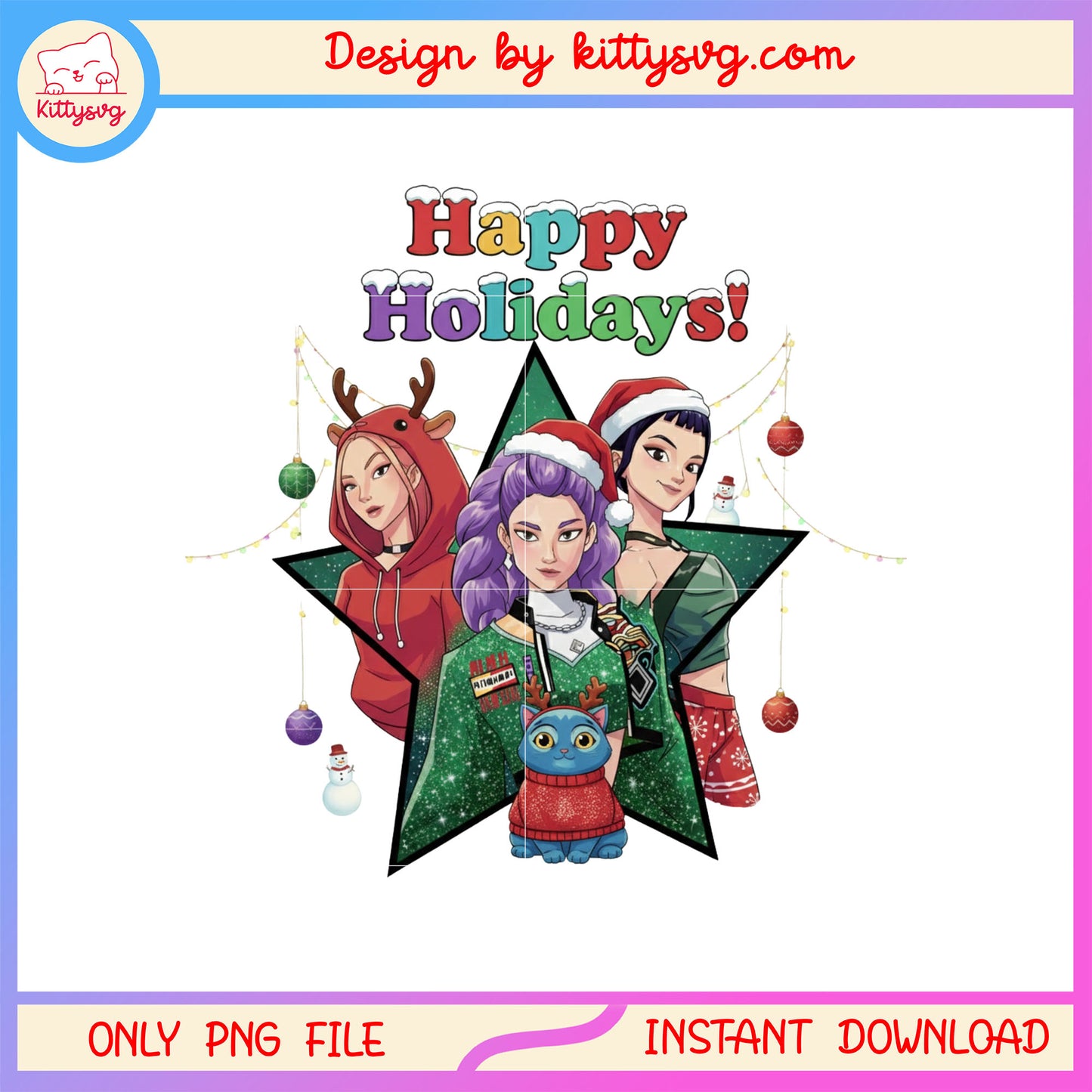 Happy holiday huntrix tiger star png, demon hunters huntrix png