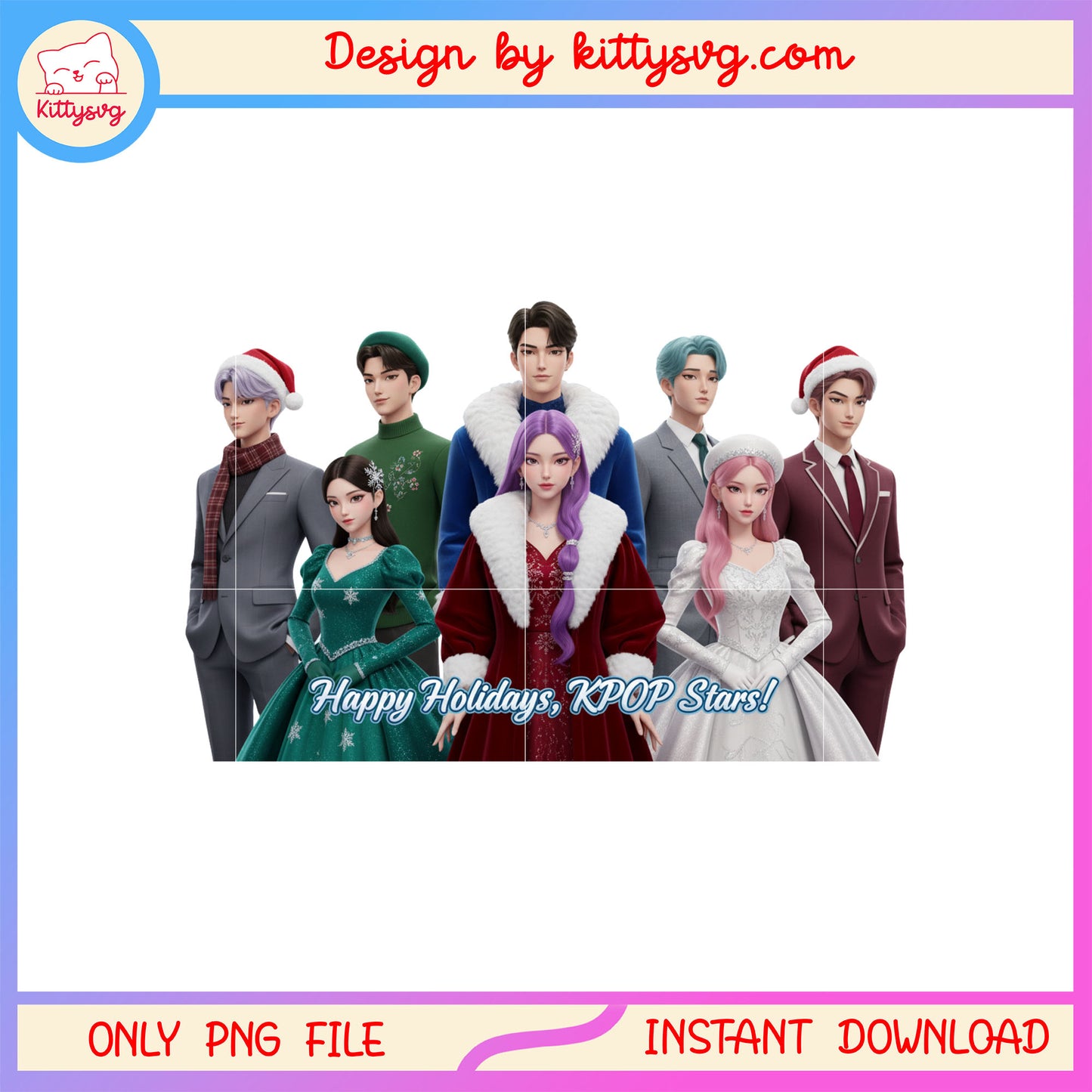 Happy holidays kpop stars saja huntrix png, huntrix and saja boys png