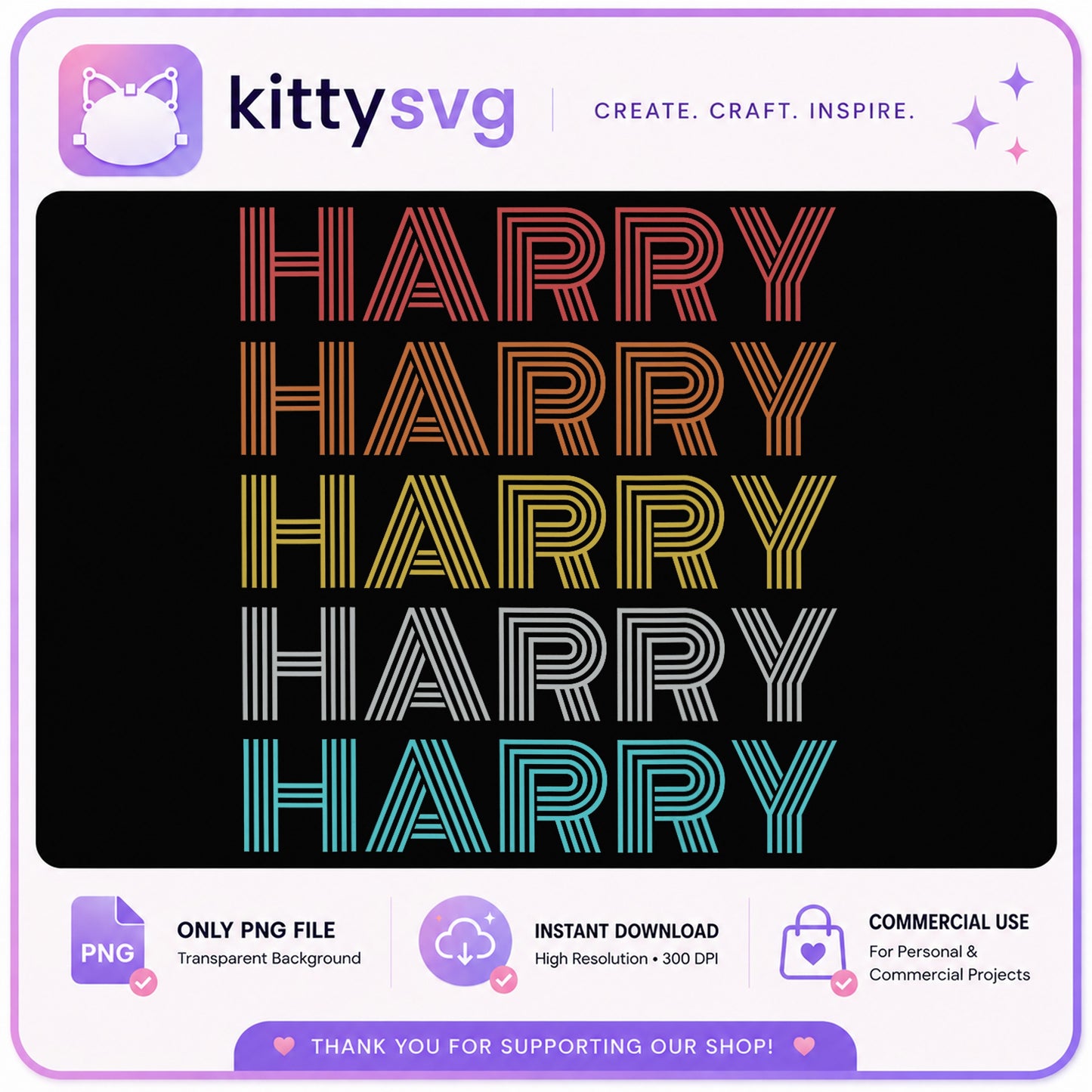 Harry Retro Rainbow Text PNG, Harry Styles Fan Gift PNG, Concert PNG
