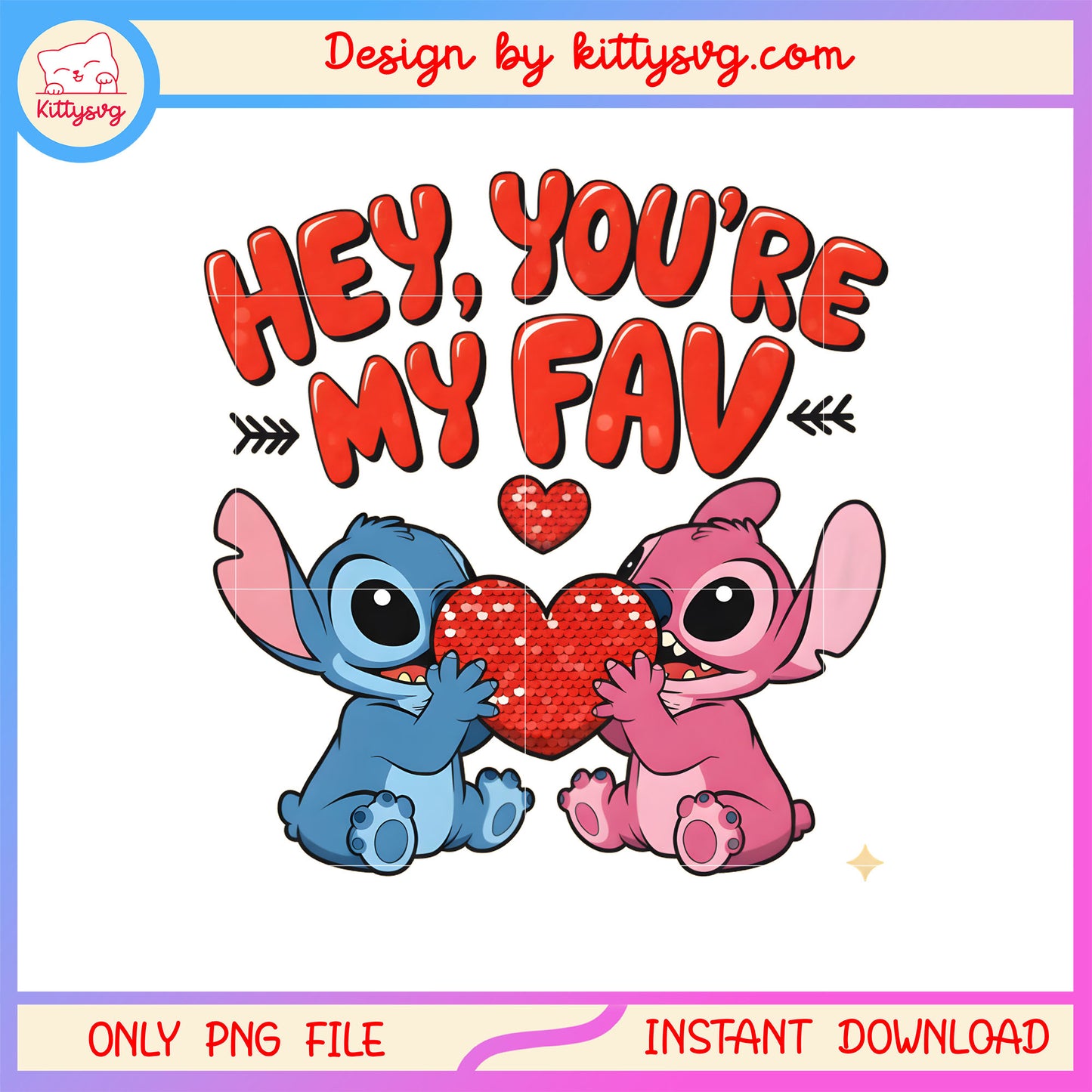 Hearts glitter valentine png, stitch valentines day png