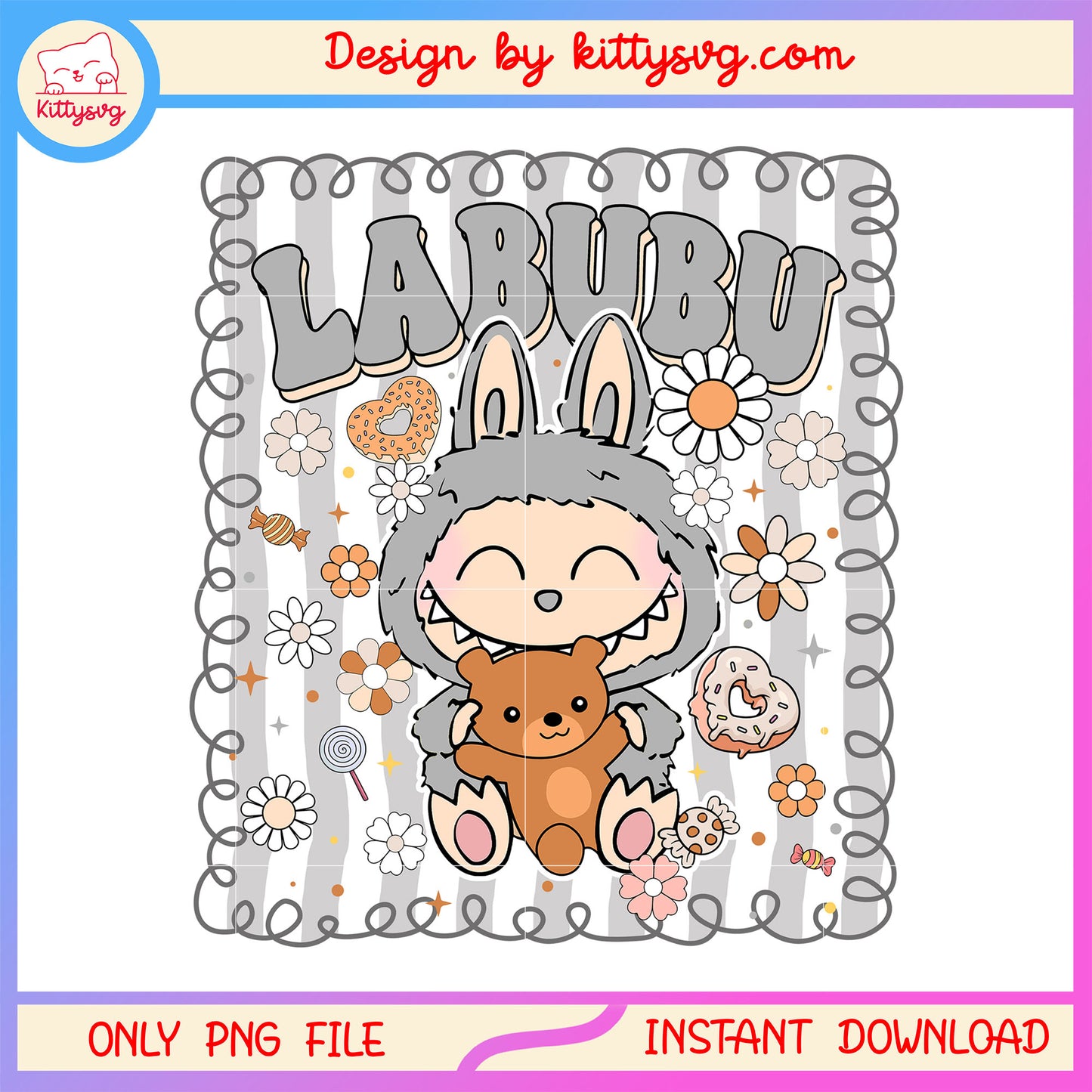 Hehe labubu doll sweet bear frame design png, labubu toy png