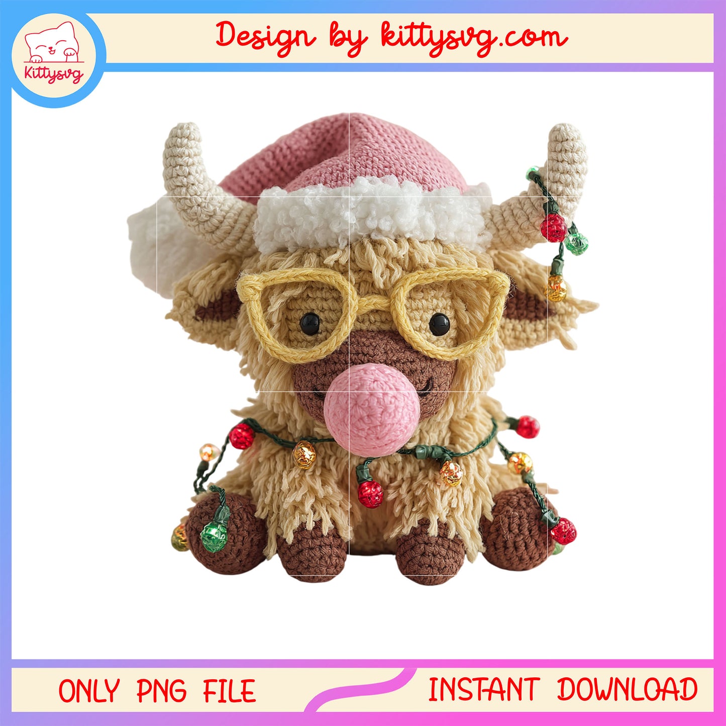 Highland cow baby bubblegum christmas crochet png, highland cows png