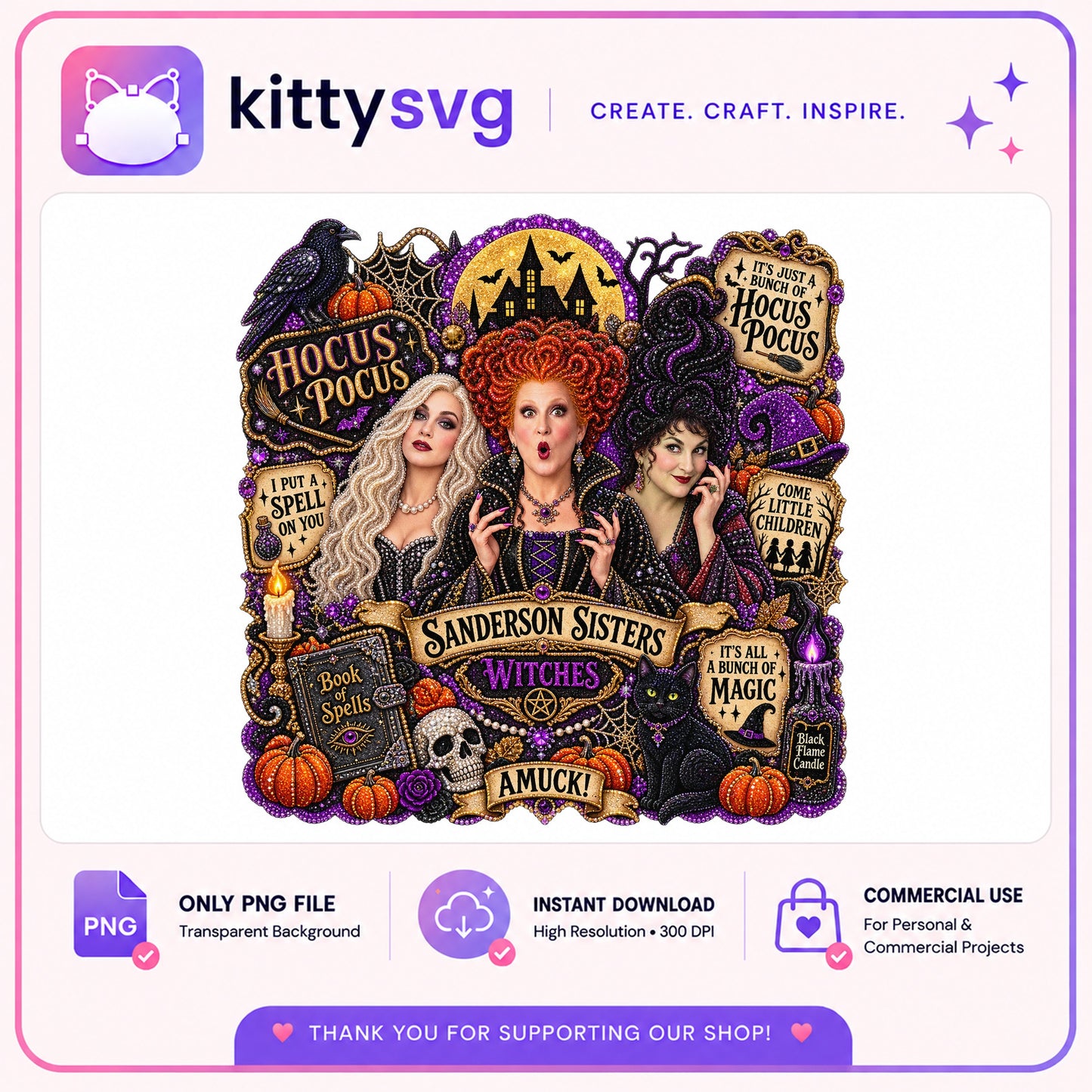 Hocus Pocus Sanderson Sisters PNG, Halloween Witch PNG, Spooky PNG