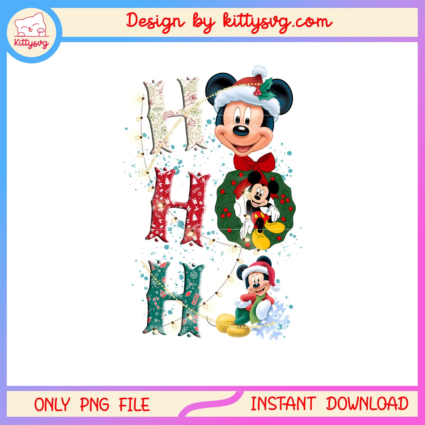 Ho ho ho mickey funny christmas lights png, mickey christmas decor png