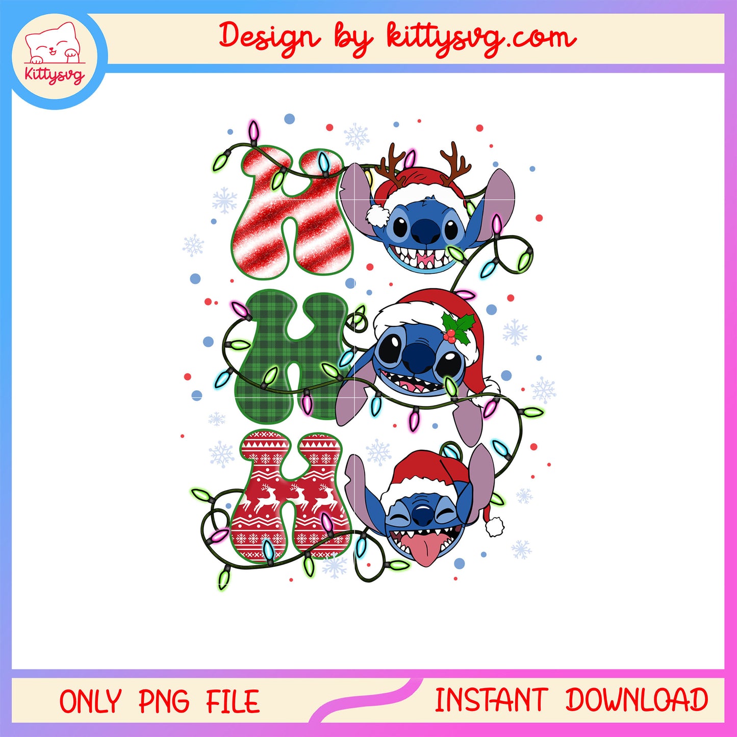 Ho ho ho stitch merry christmas lights png, christmas stitch png