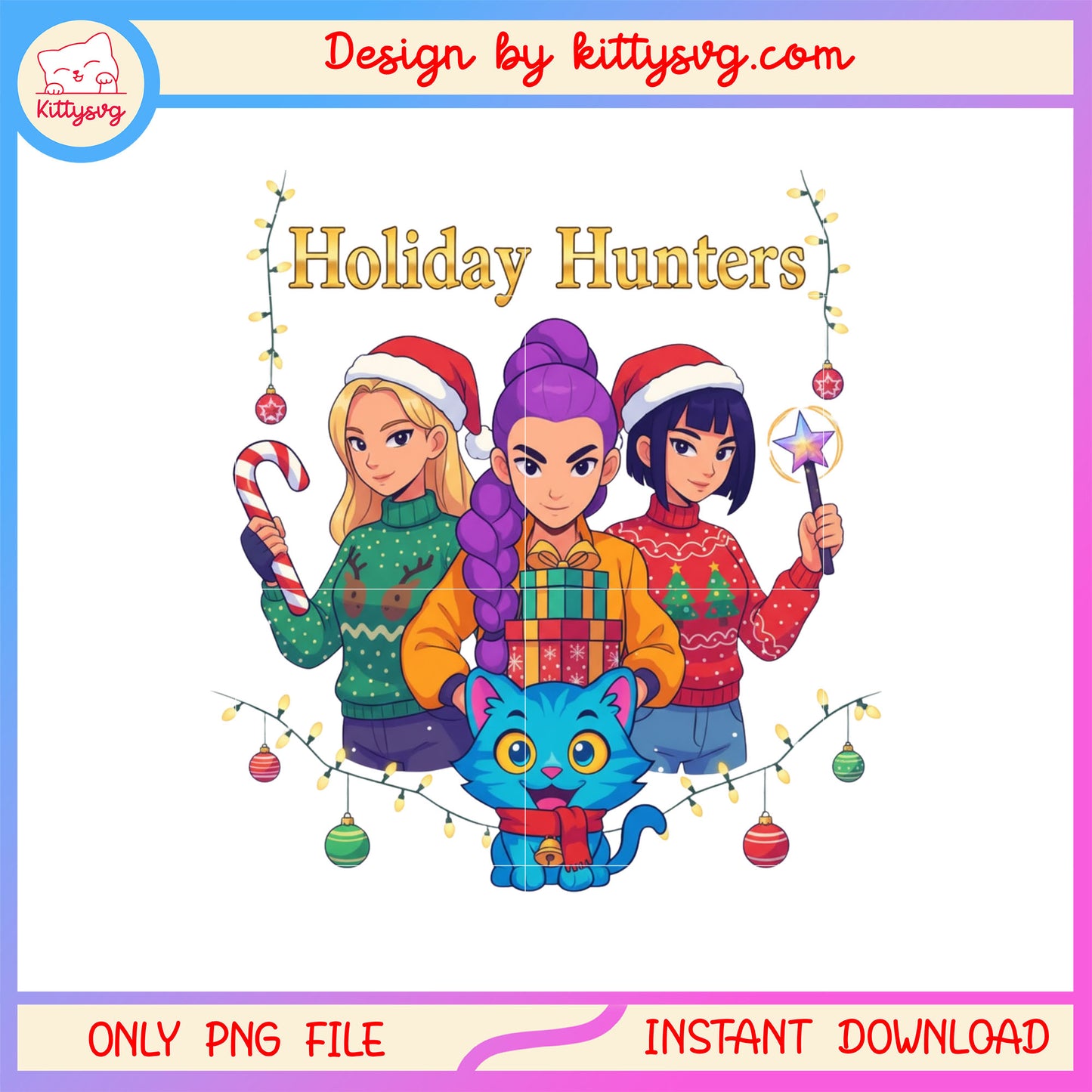 Holiday hunters kpop huntrix christmas png, kpop hunters png