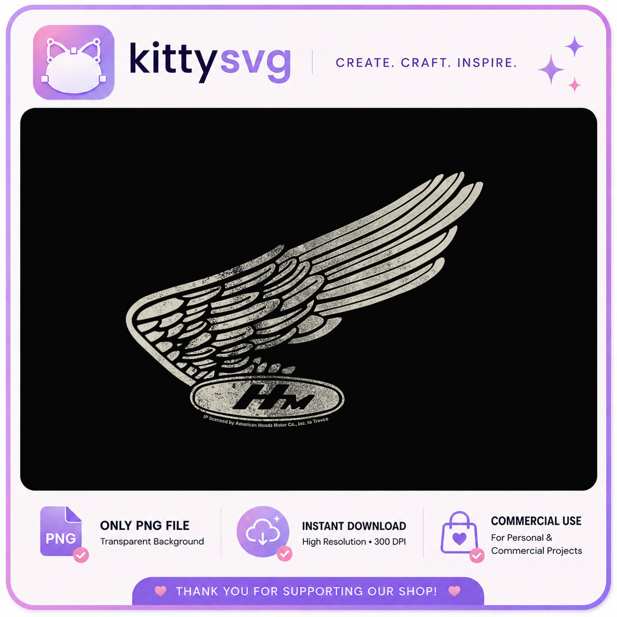 Honda Wing Logo Vintage PNG, Motorcycle Wing Grunge PNG, Biker PNG