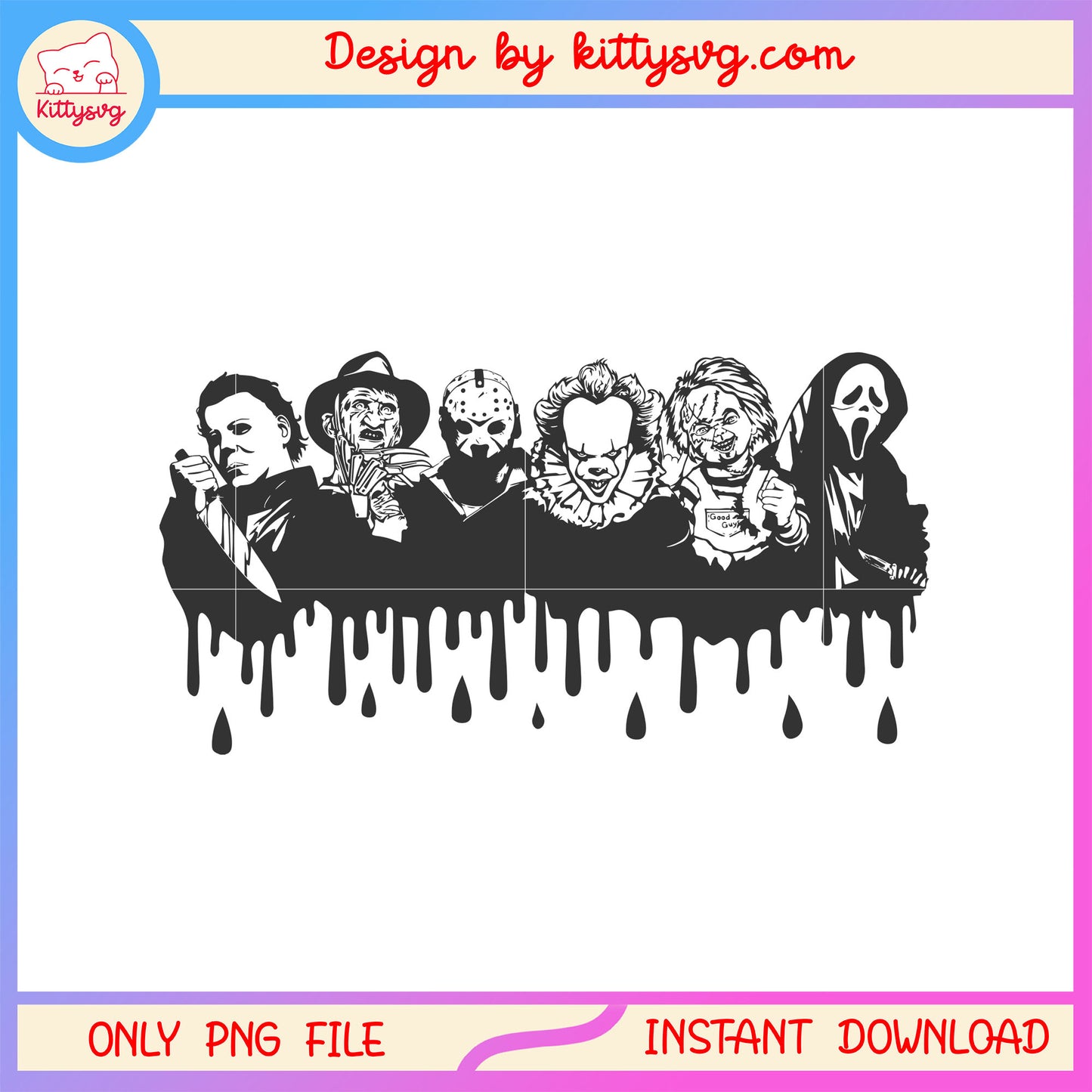 Horror characters collage black ink smelt outline png, horror outline png
