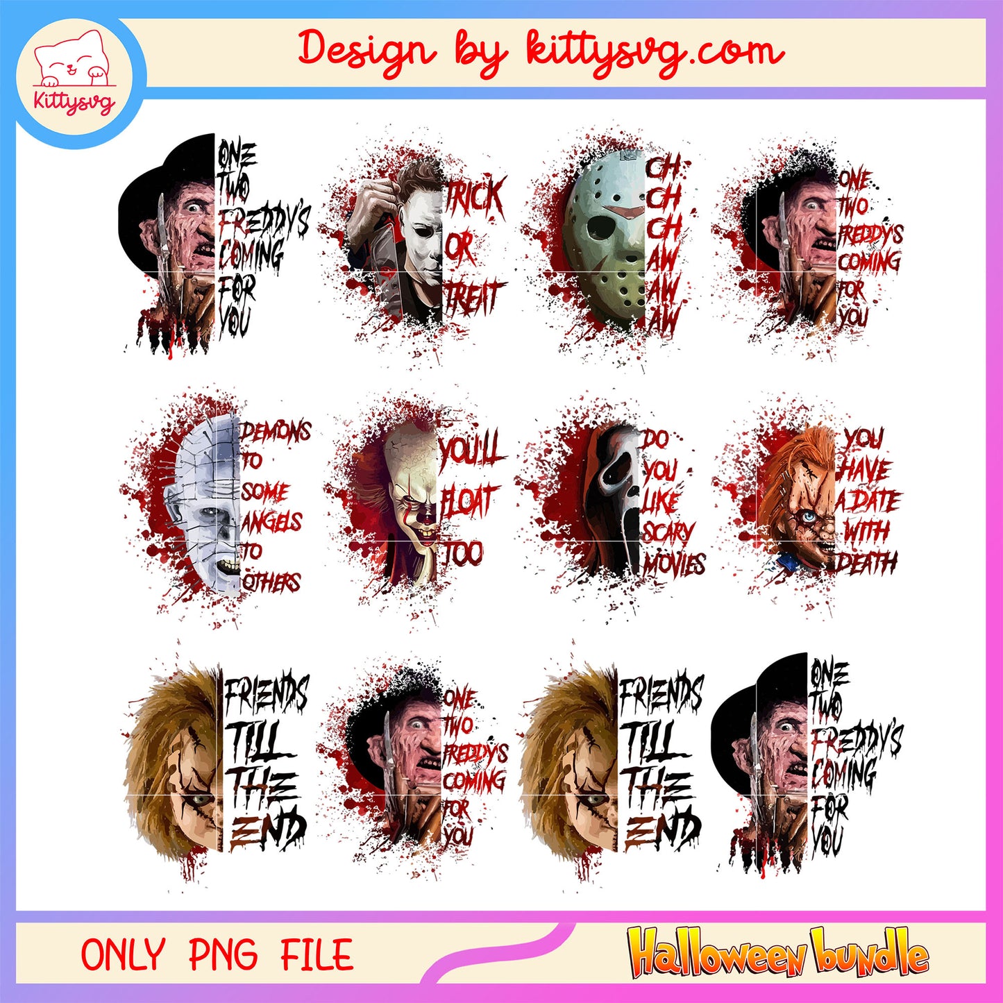 Horror face quotes halloween bundle png, horror face png, halloween quote png