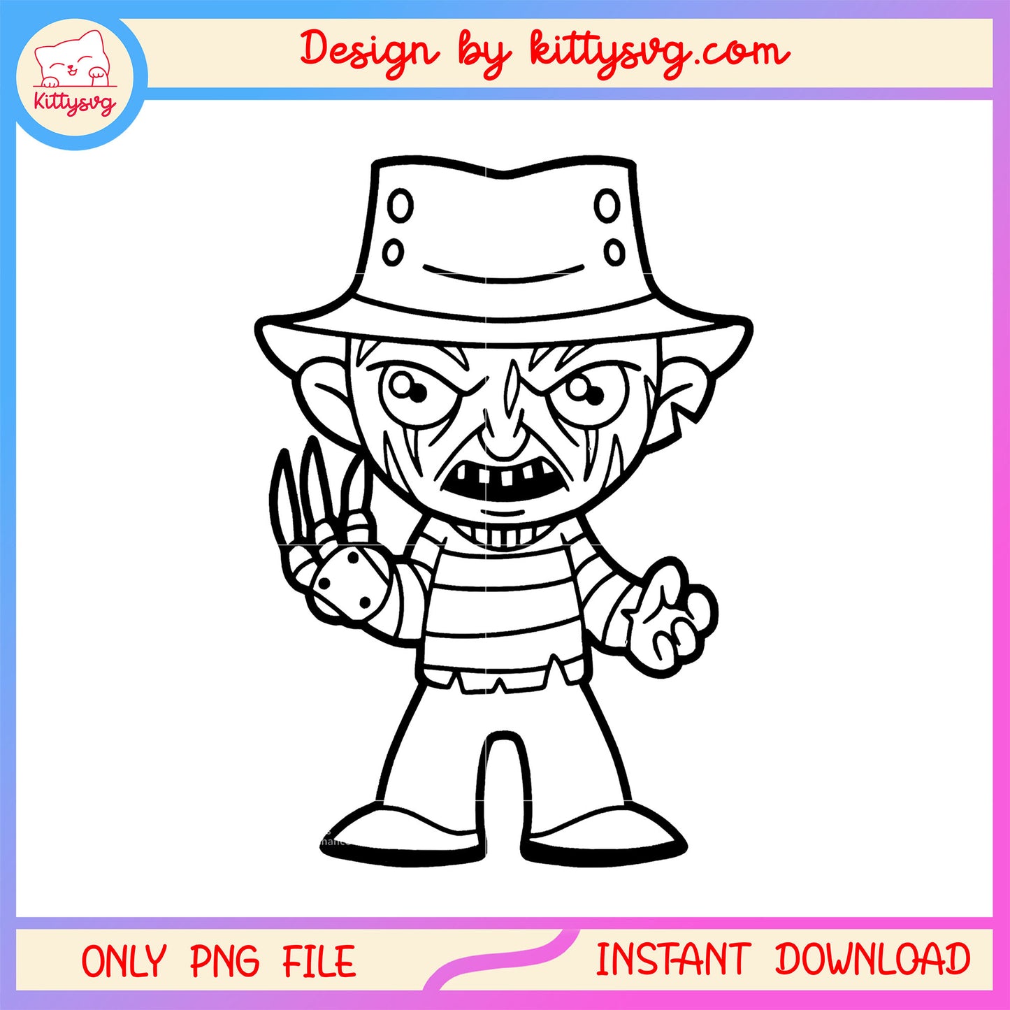 Horror krueger black outline design png, krueger chibi outline png