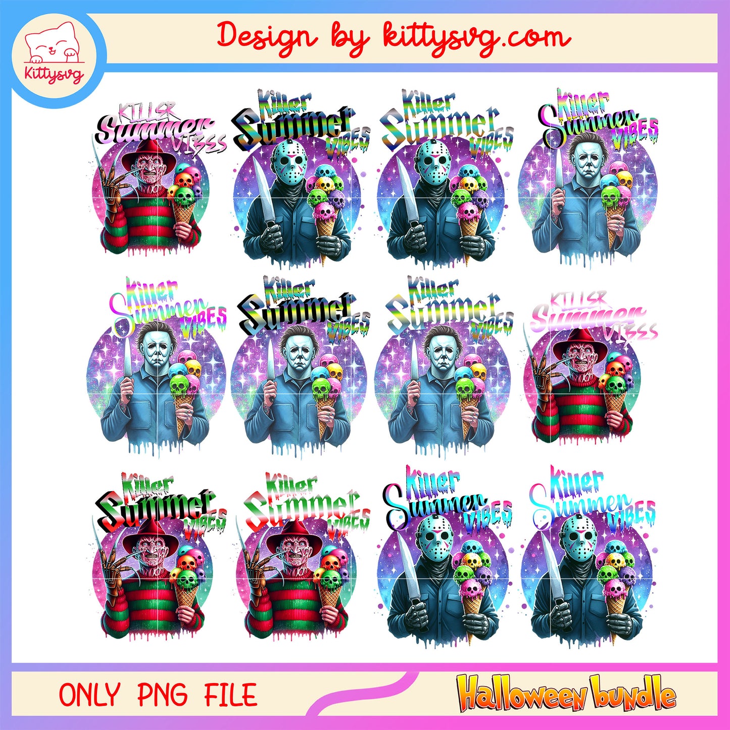 Horror summer killer vibes design bundle png, summer vibes png