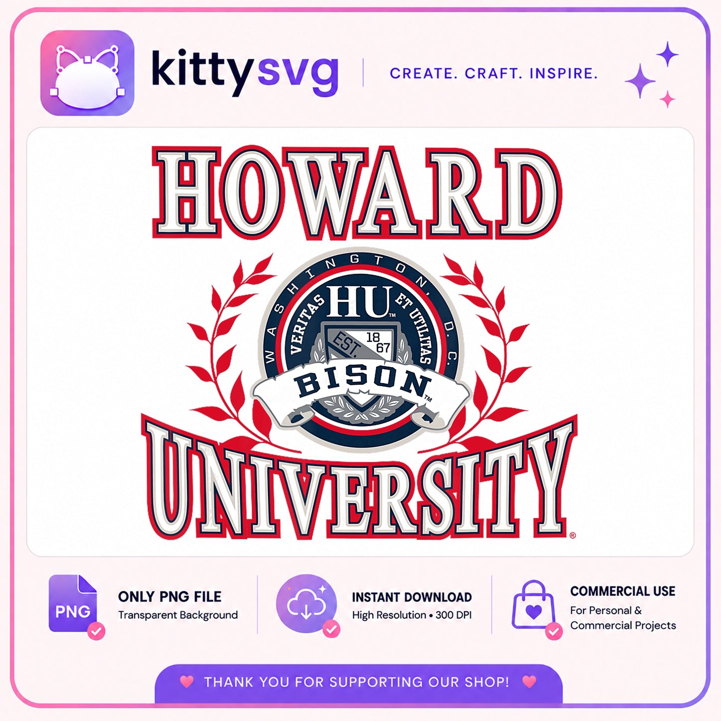 Howard University Bison PNG, HU Bison Logo PNG, HBCU PNG