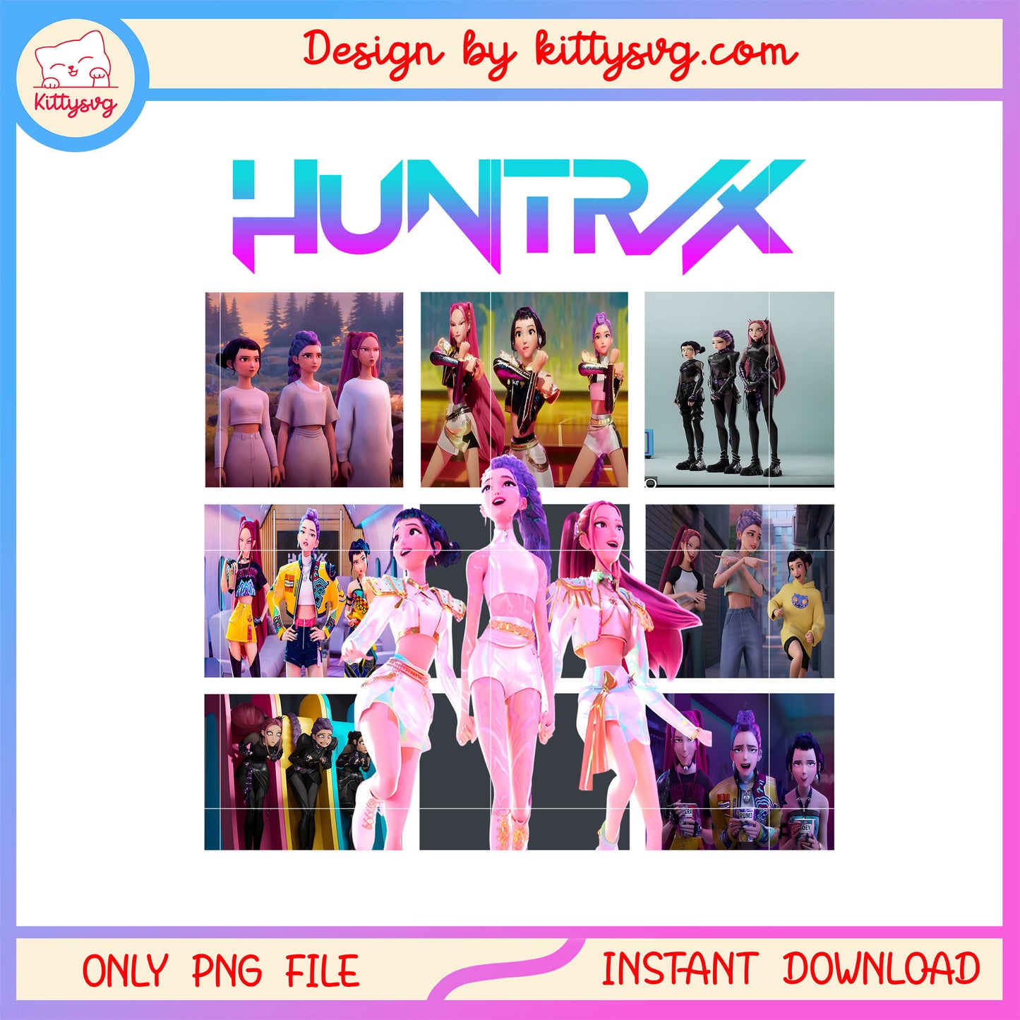 Huntrix concerts design png, kpop demon hunters group png