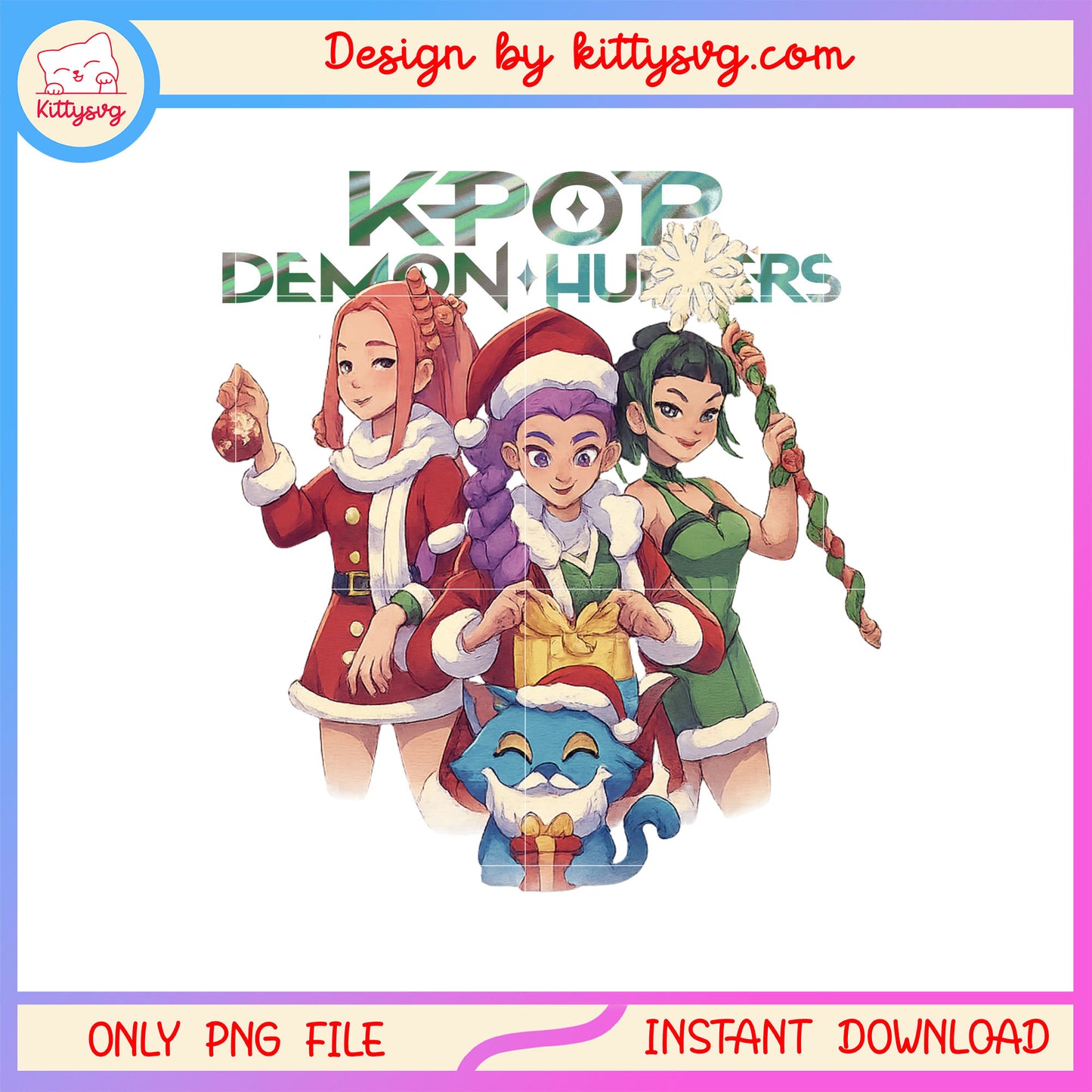Huntrix girls kpop tiger christmas png, demon huntrix png
