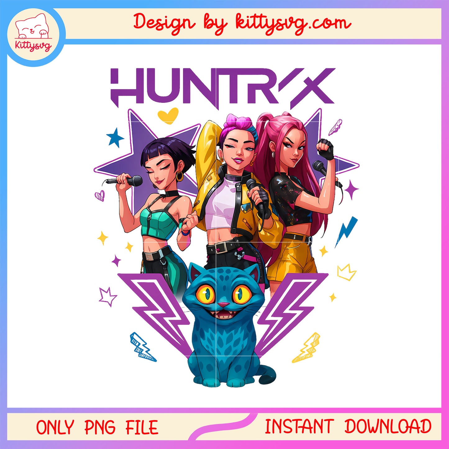 Huntrix girl team design png, derpy demon png, anime korean png