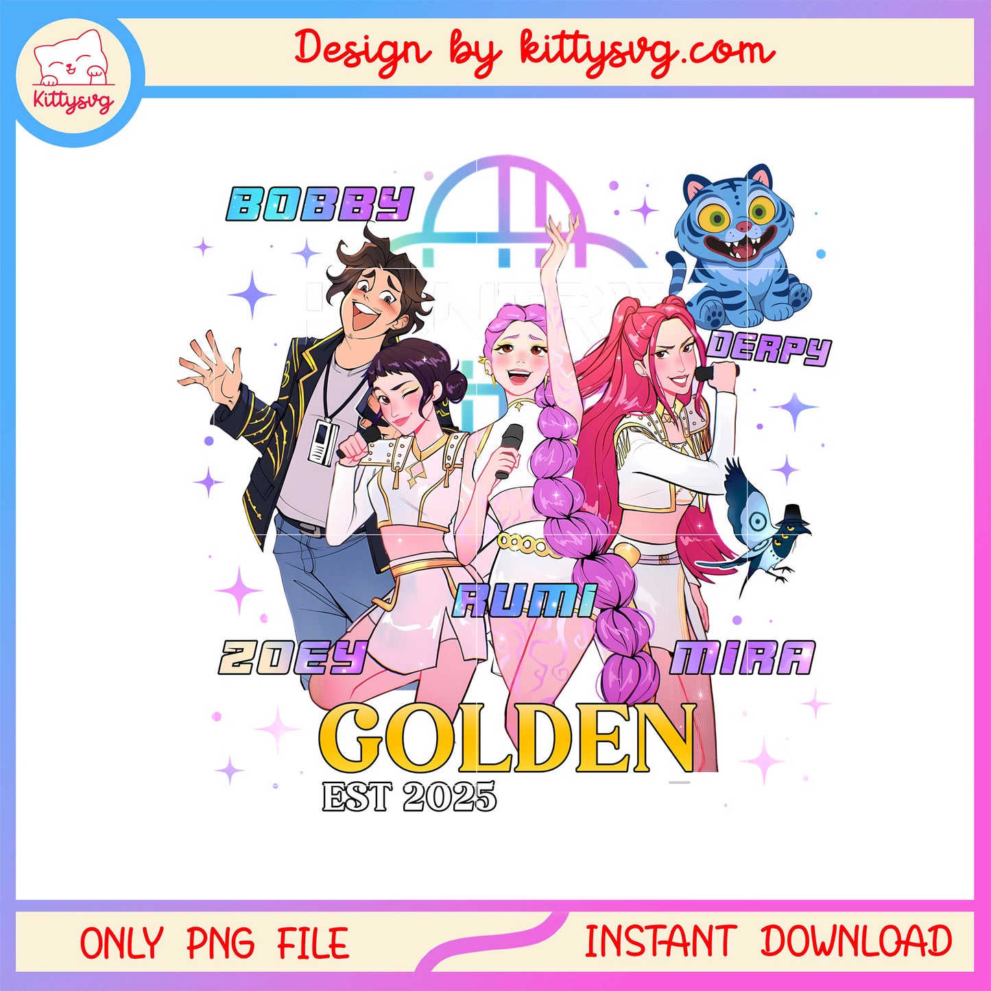 Huntrix golden est 2025 design png, the huntrix songs png