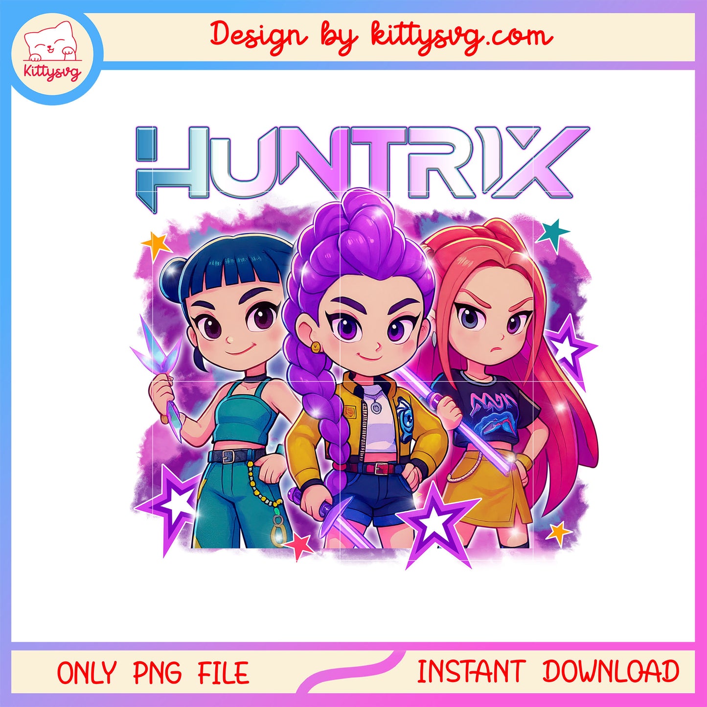Huntrix groups members chibi design png, kpop hunters movive png