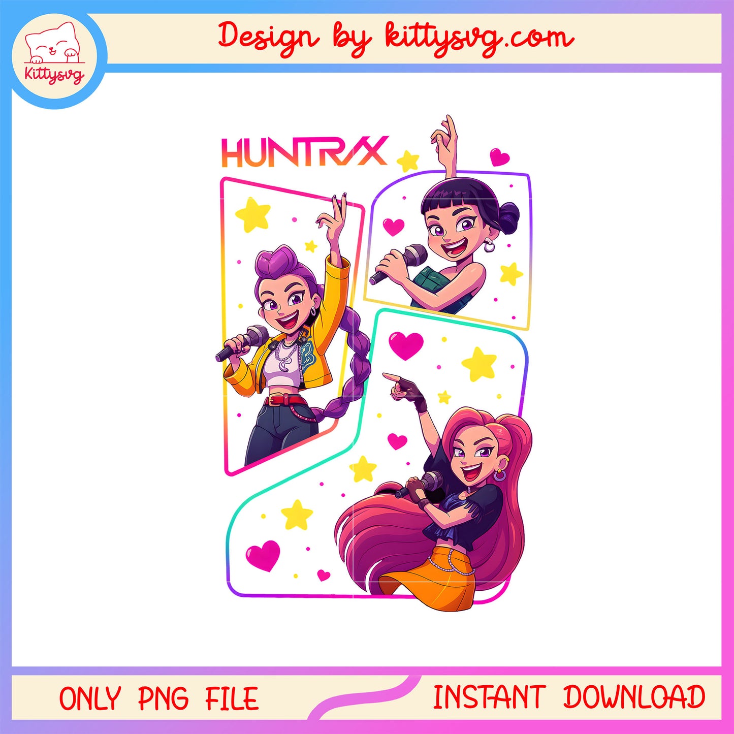 Huntrix kpop demon hunters design png, kpop gurl group png