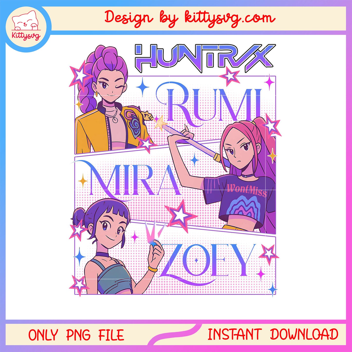 Huntrix kpop girl band members design png, girl band png