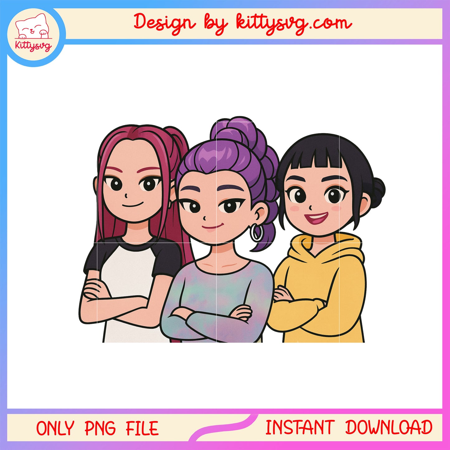 Huntrix kpop girl group members png, rumi zoey mira png, girl band png