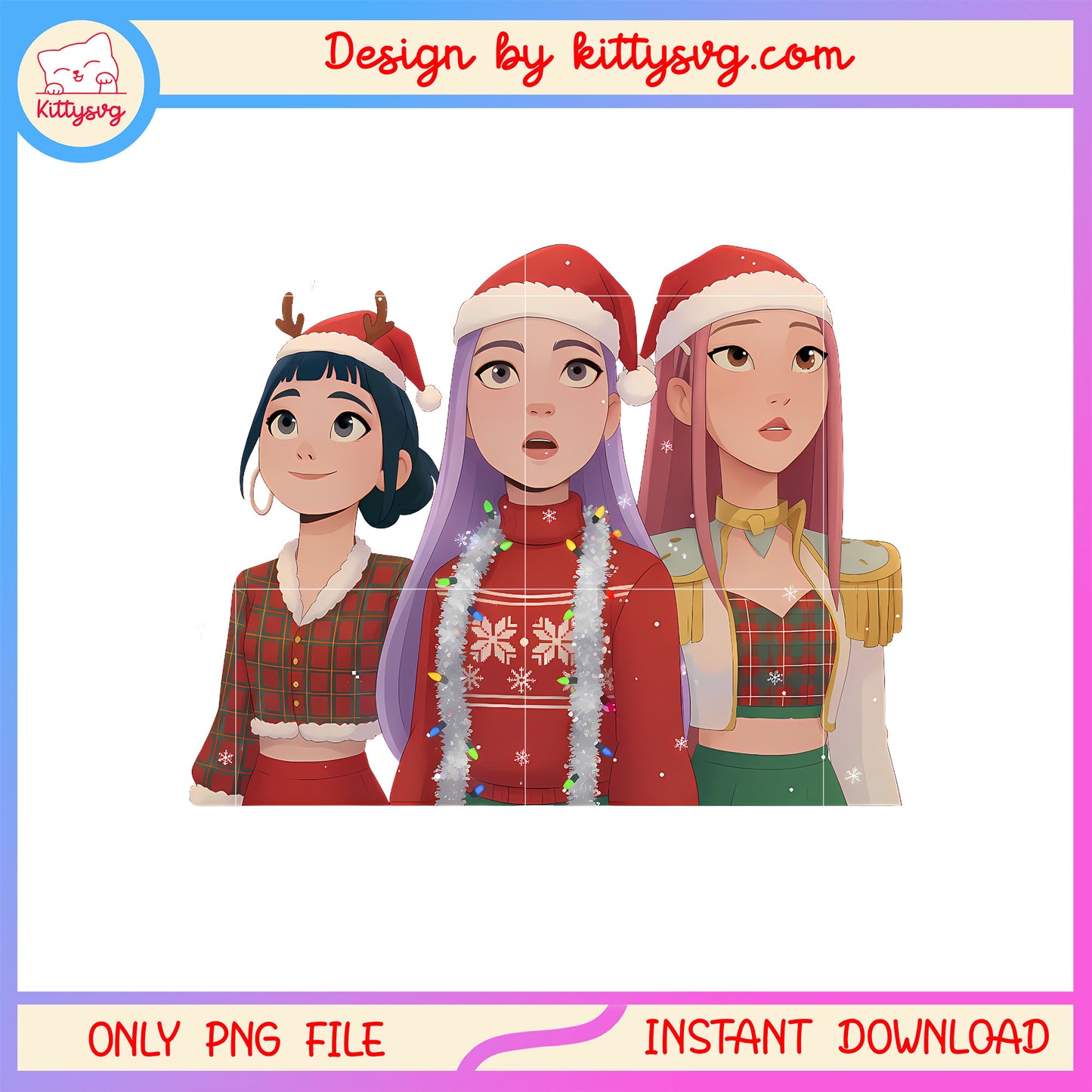 Huntrix kpop group funny christmas graphic png, kpop girl group png