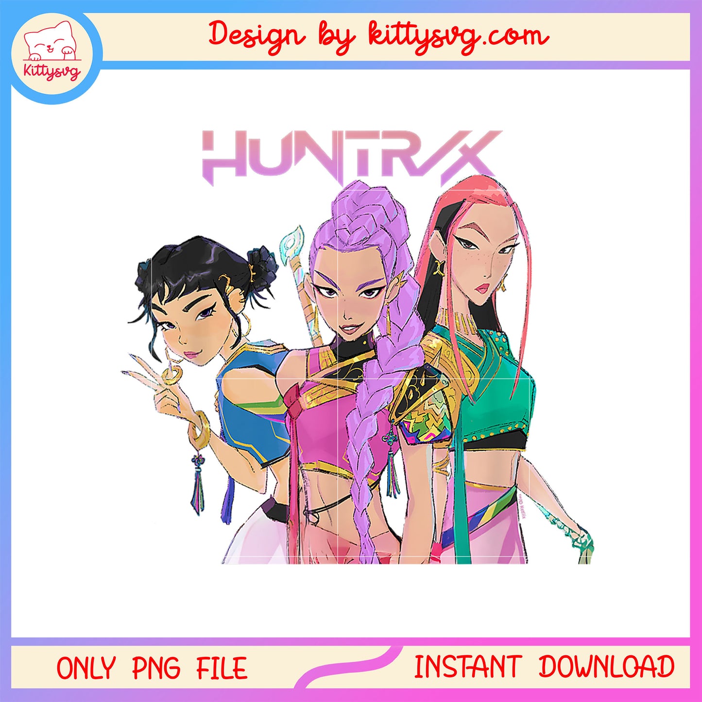 Huntrix kpop group posing png, kpop demon hunter characters png
