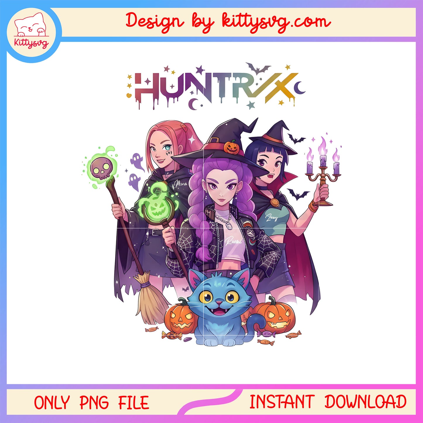 Huntrix kpop happy halloween design png, huntrix kpop demon hunters png