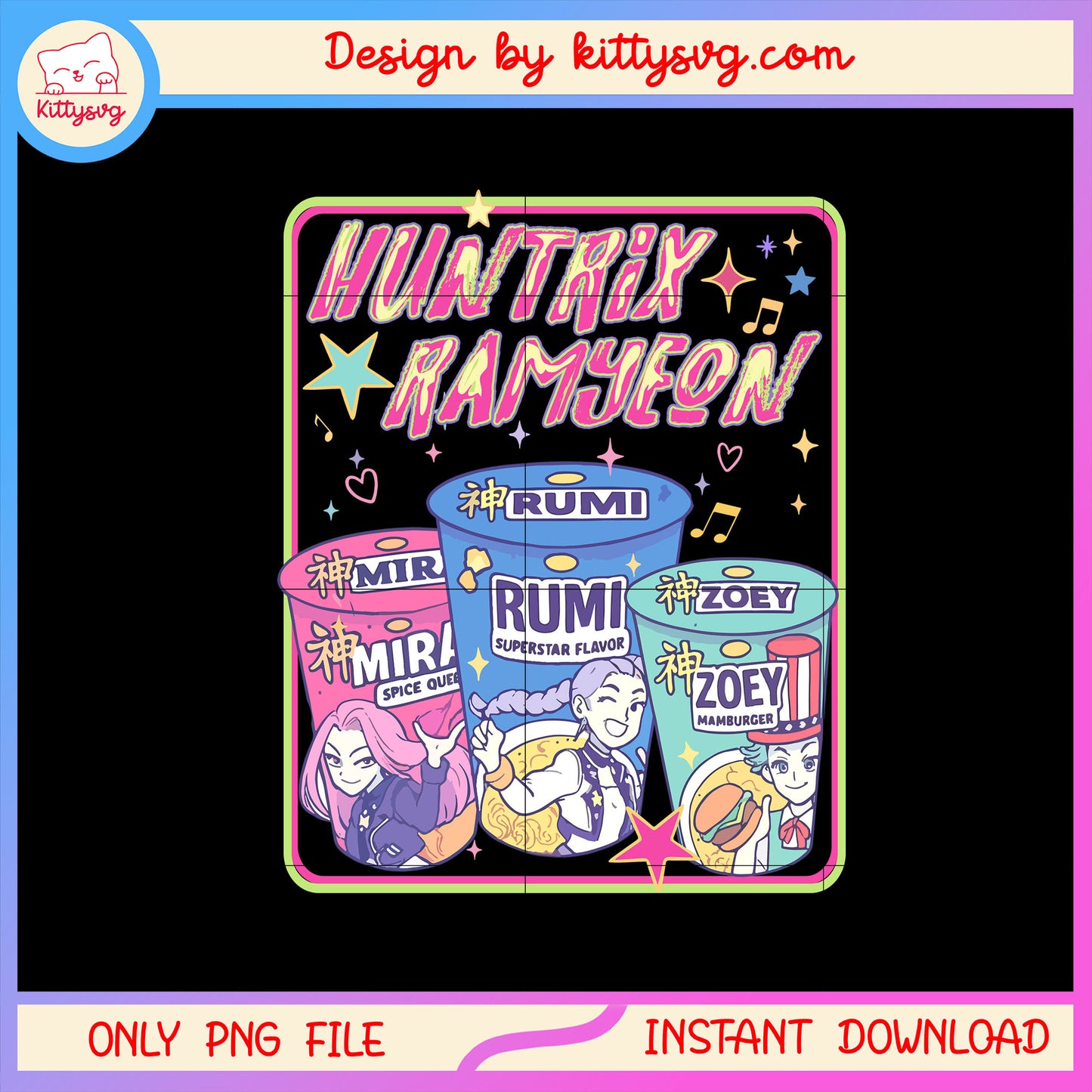 Huntrix kpop hunter ramyeon logo design png, kpop demon hunters png
