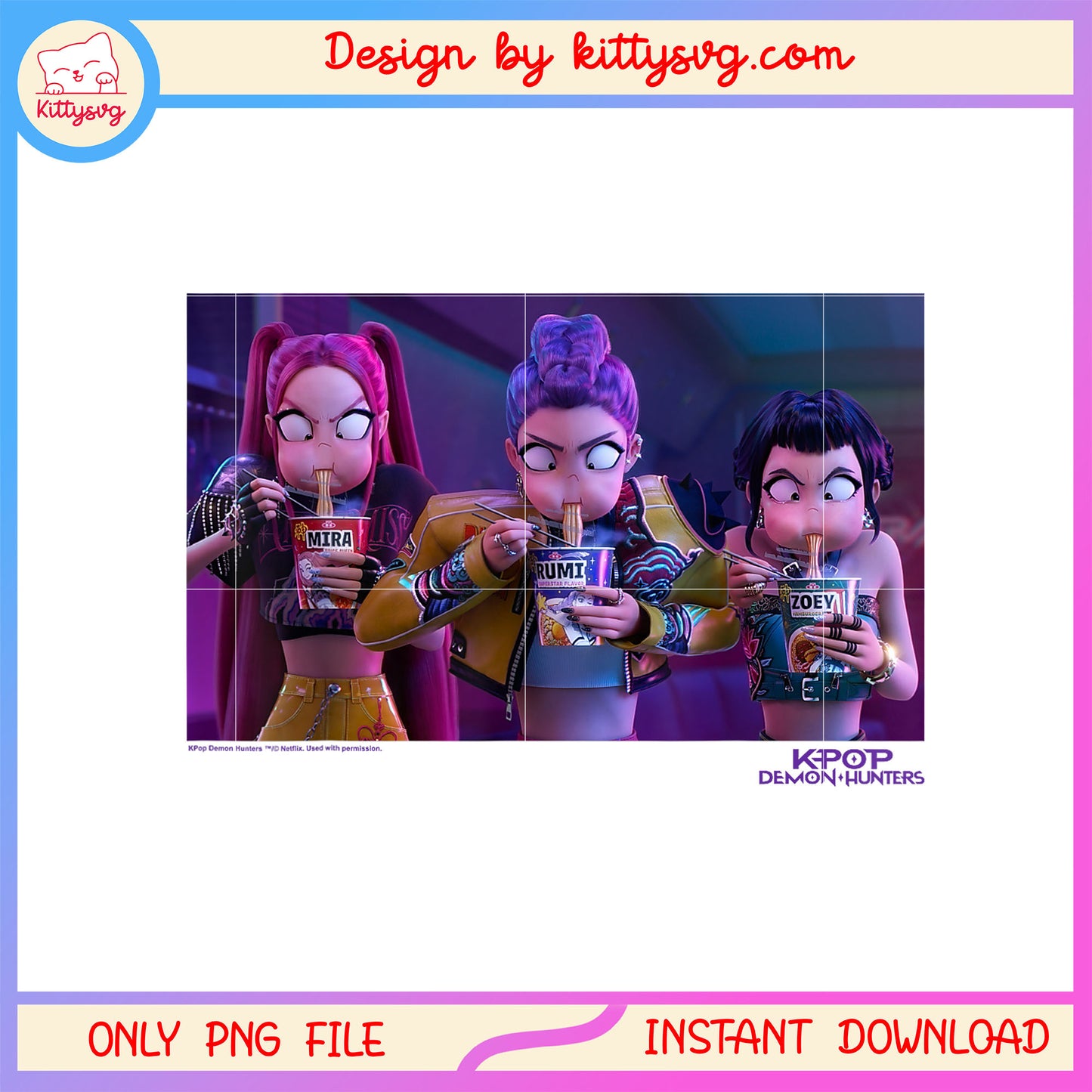 Huntrix members eating ramyeon angrily png, demon hunters huntrix png