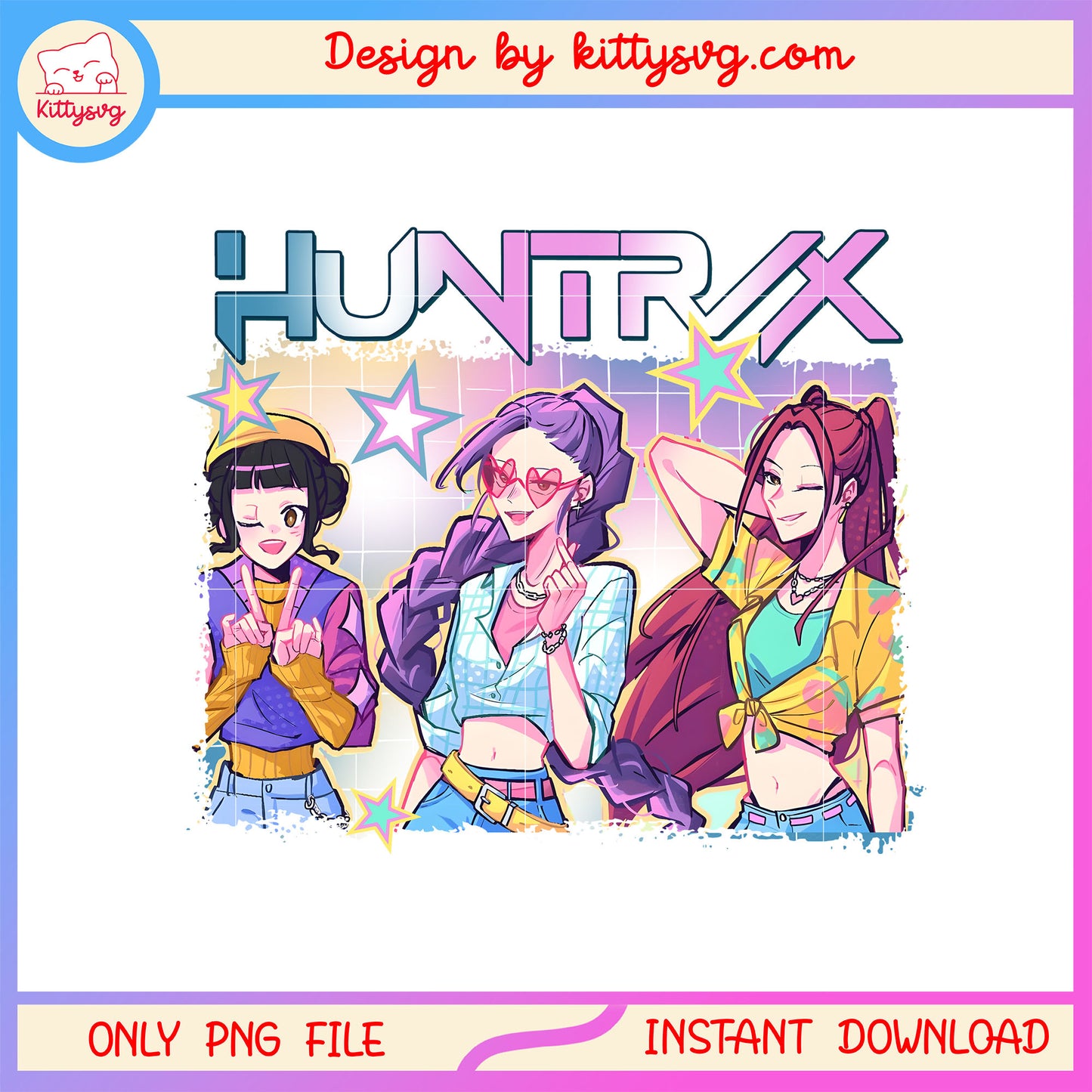 Huntrix members kpop group design png, kpop pop star png