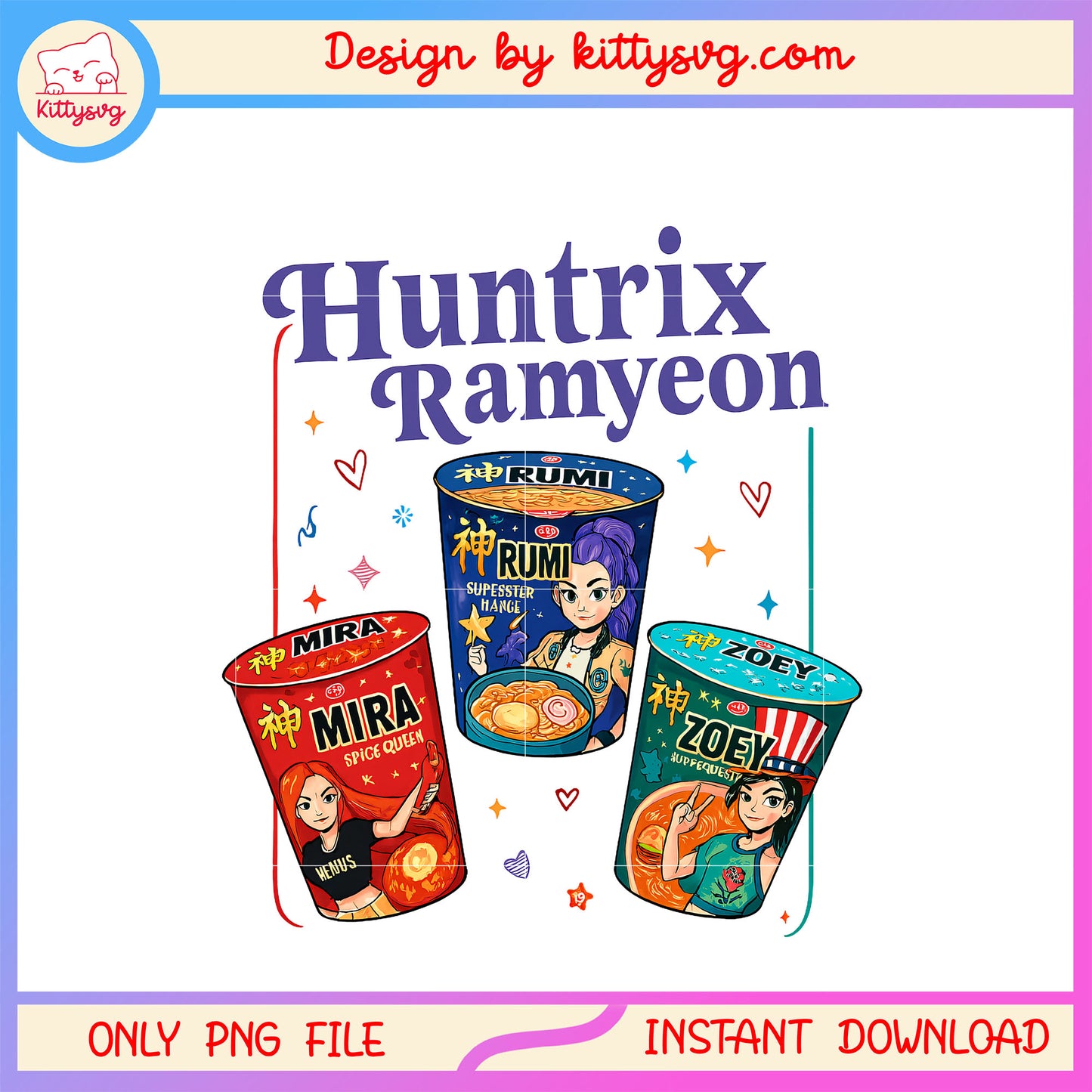 Huntrix ramyeon design png, demon hunters png, hunters movies png