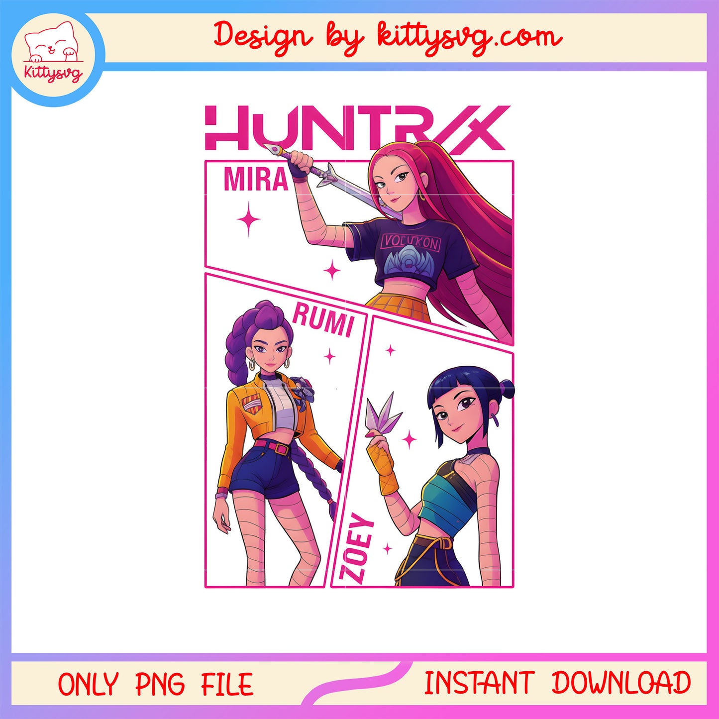 Huntrix star kpop group design png, kpop demon huinters png