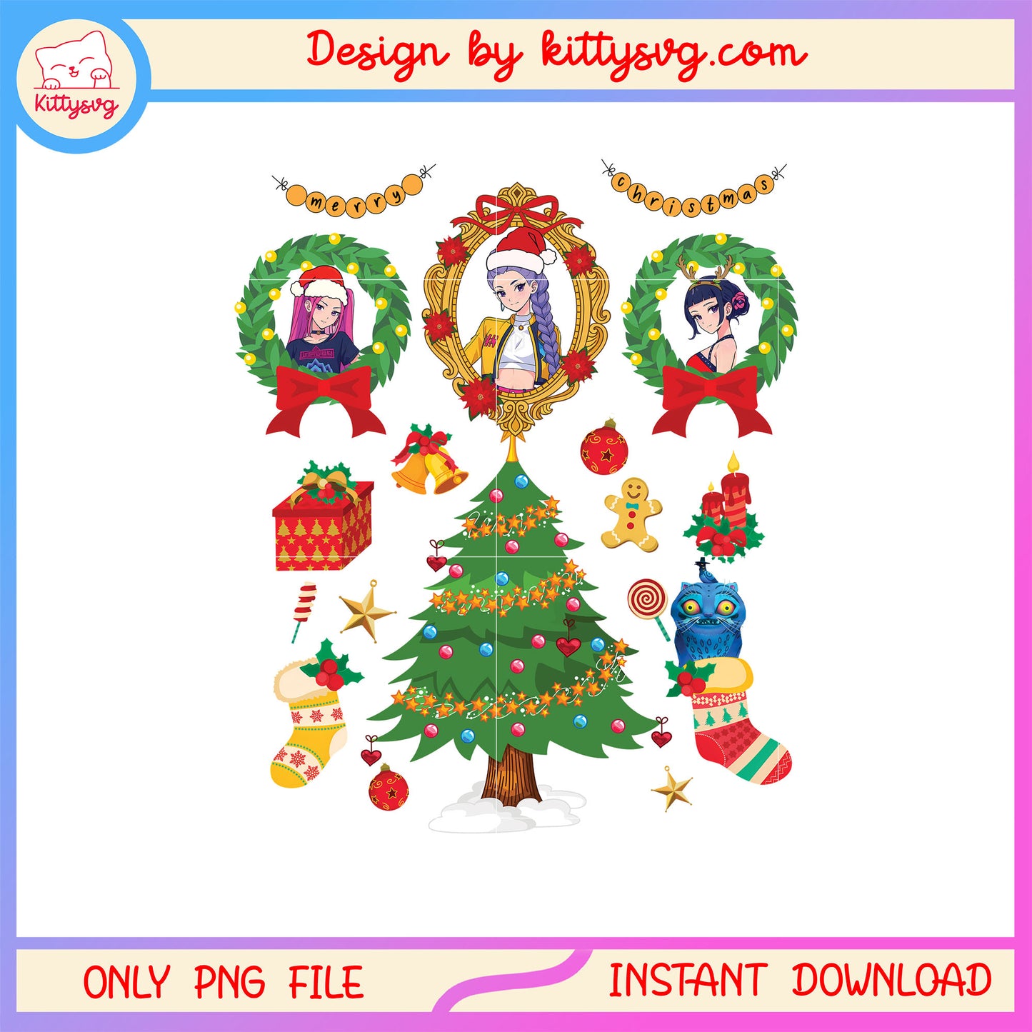 Huntrix tiger kpop christmas ornaments png, huntrix png